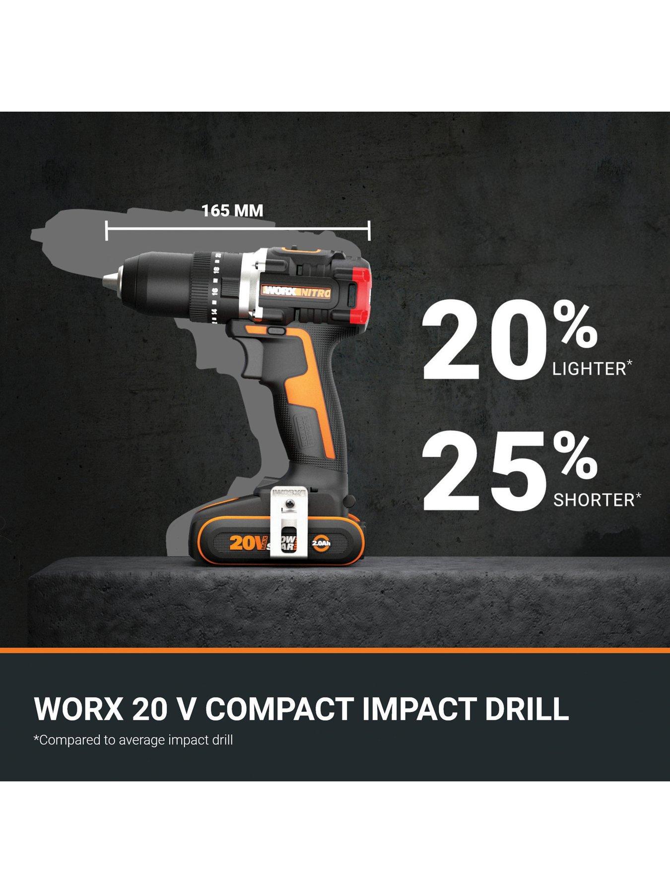 Image 2 of 7 of Worx 20V 55Nm Cordless Brushless Nitro Hammer Impact Drill with 2.0Ah Battery, Charger &amp; Case