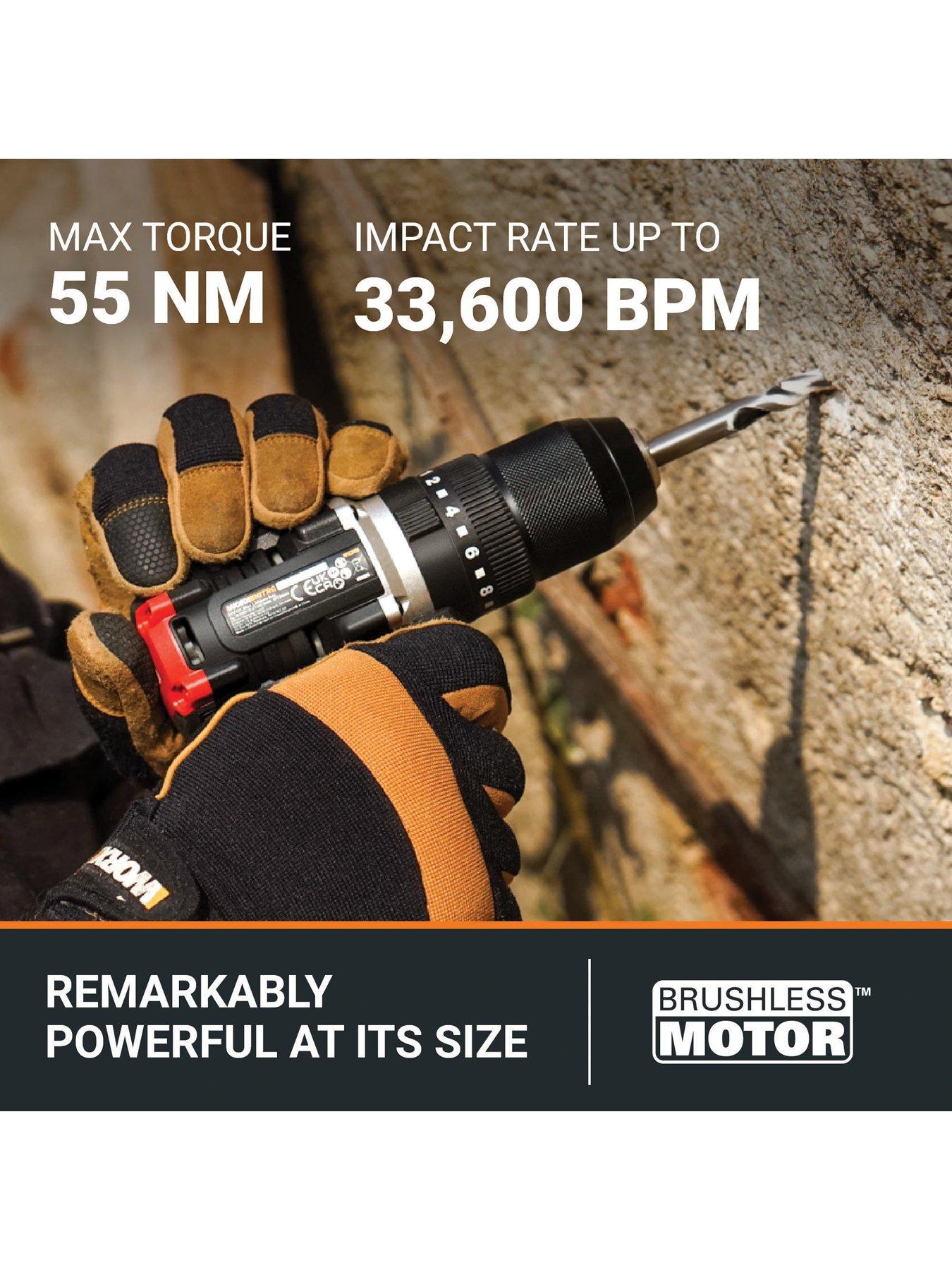Image 3 of 7 of Worx 20V 55Nm Cordless Brushless Nitro Hammer Impact Drill with 2.0Ah Battery, Charger &amp; Case