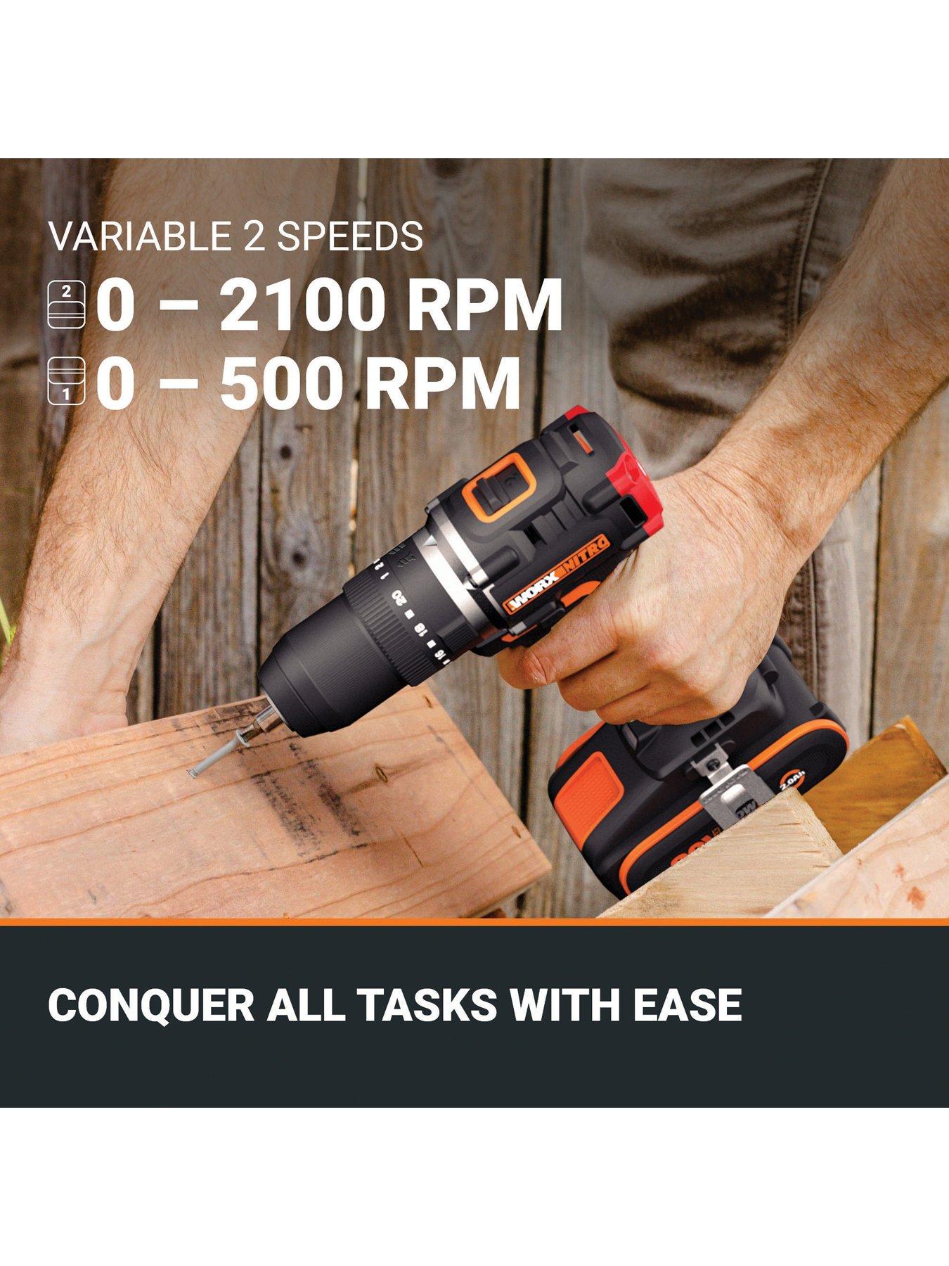 Image 5 of 7 of Worx 20V 55Nm Cordless Brushless Nitro Hammer Impact Drill with 2.0Ah Battery, Charger &amp; Case