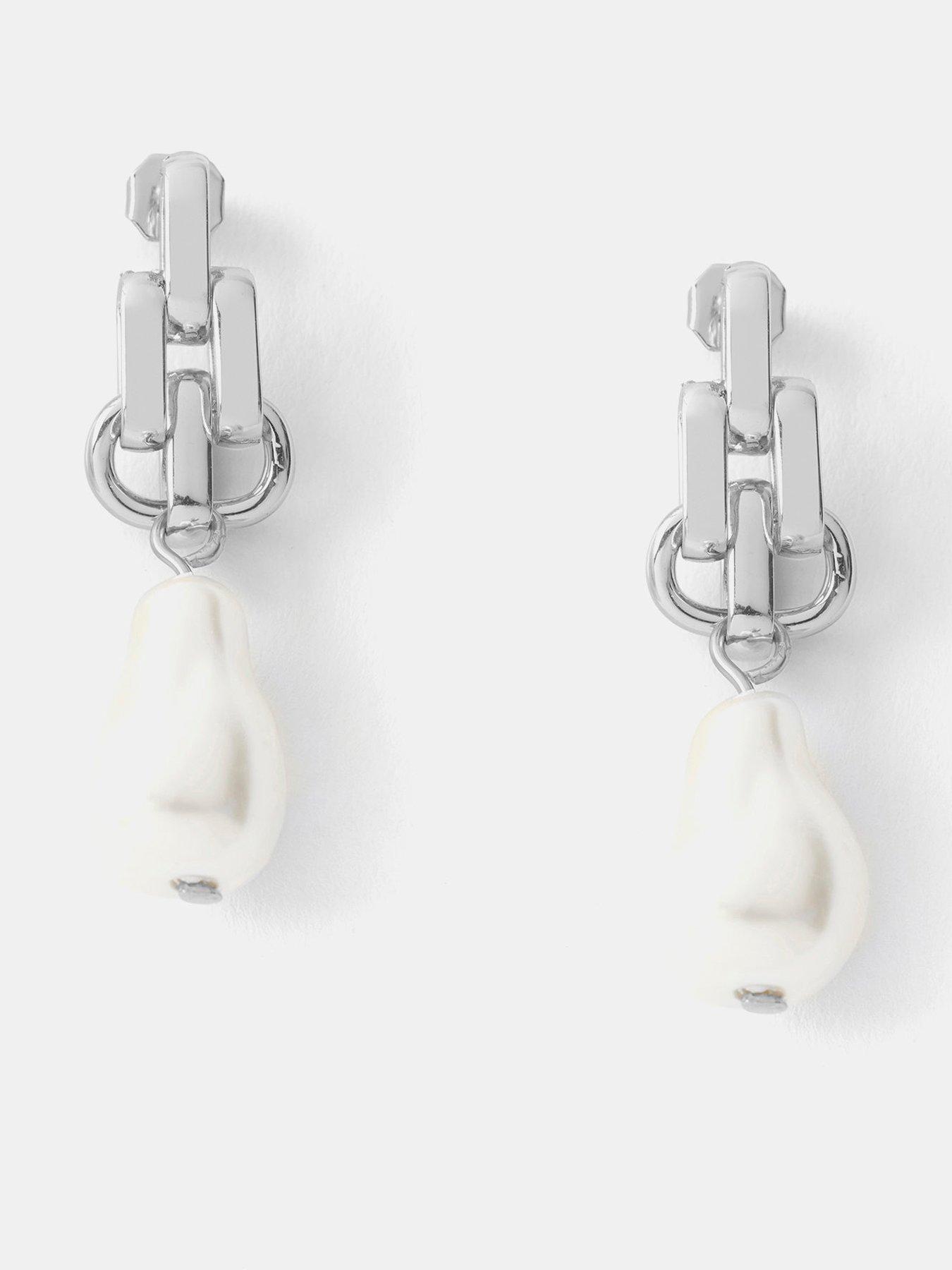 undefined Silver Tone Pearl Drop Earrings - Silver