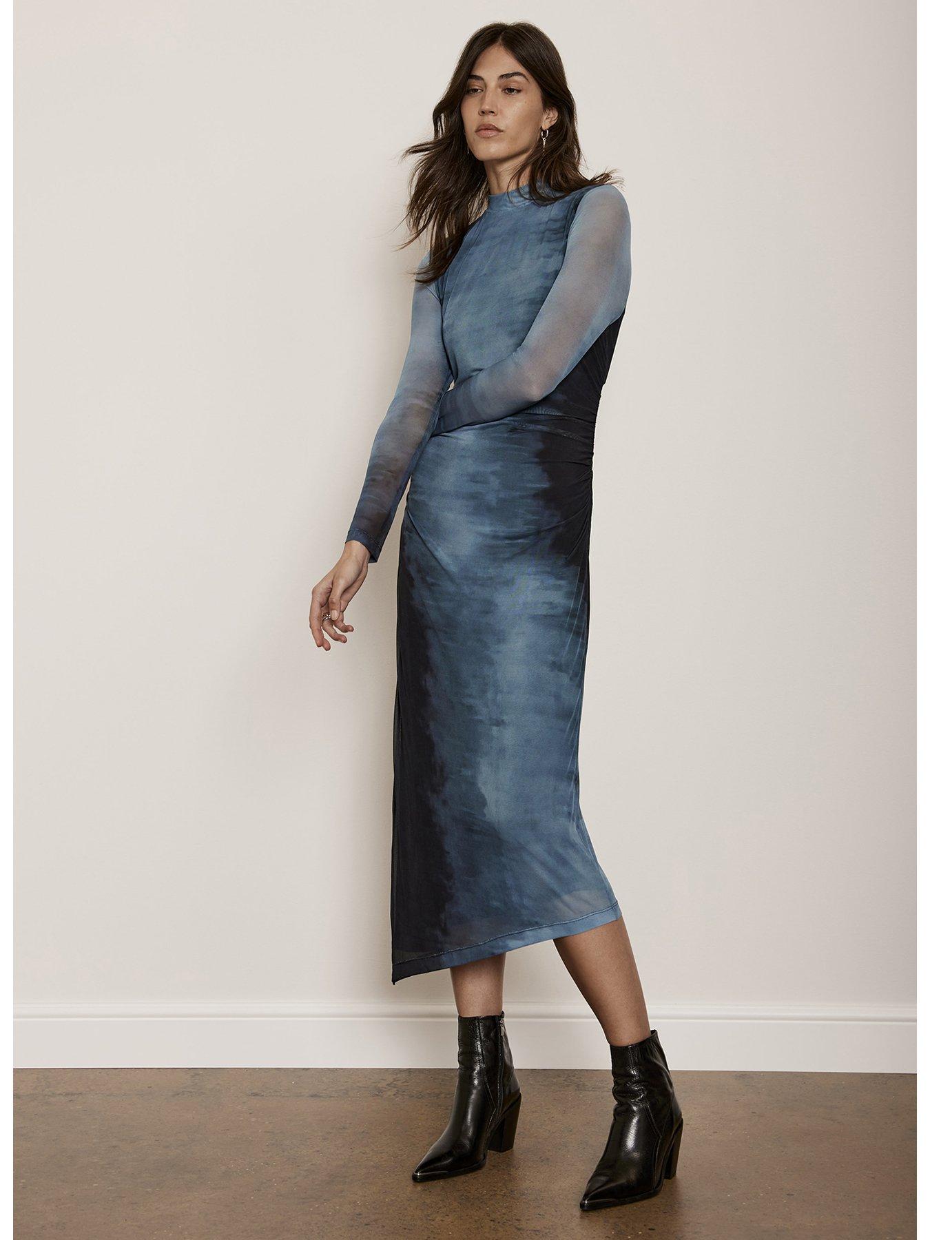 blue ombre midi dress CINDY STRAPLESS DRAPE DETAIL MESH BODYCON MIDI DRESS main image 1
