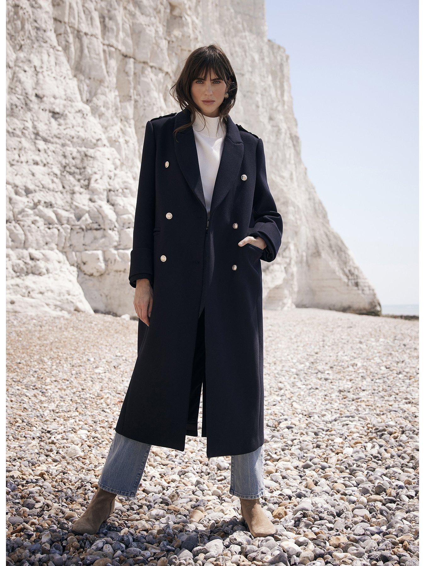Navy wool blend coat online
