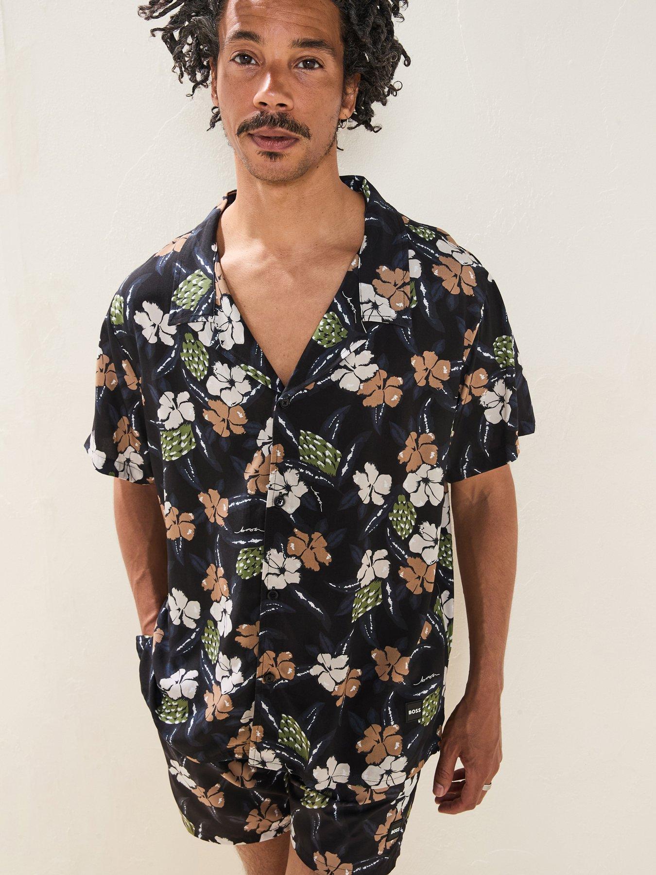 undefined Floral Printed Beach Shirt - Black