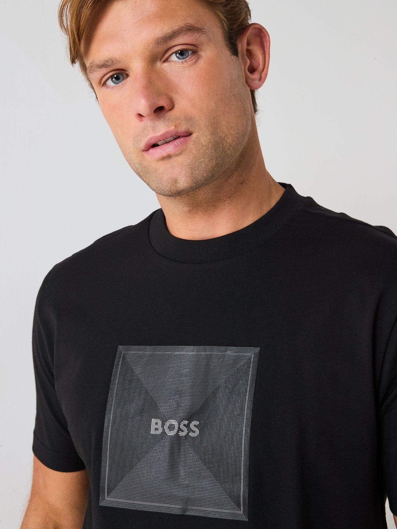 Image 4 of 5 of BOSS Tee Logo Ribbed Neck Regular Fit T-Shirt- Black