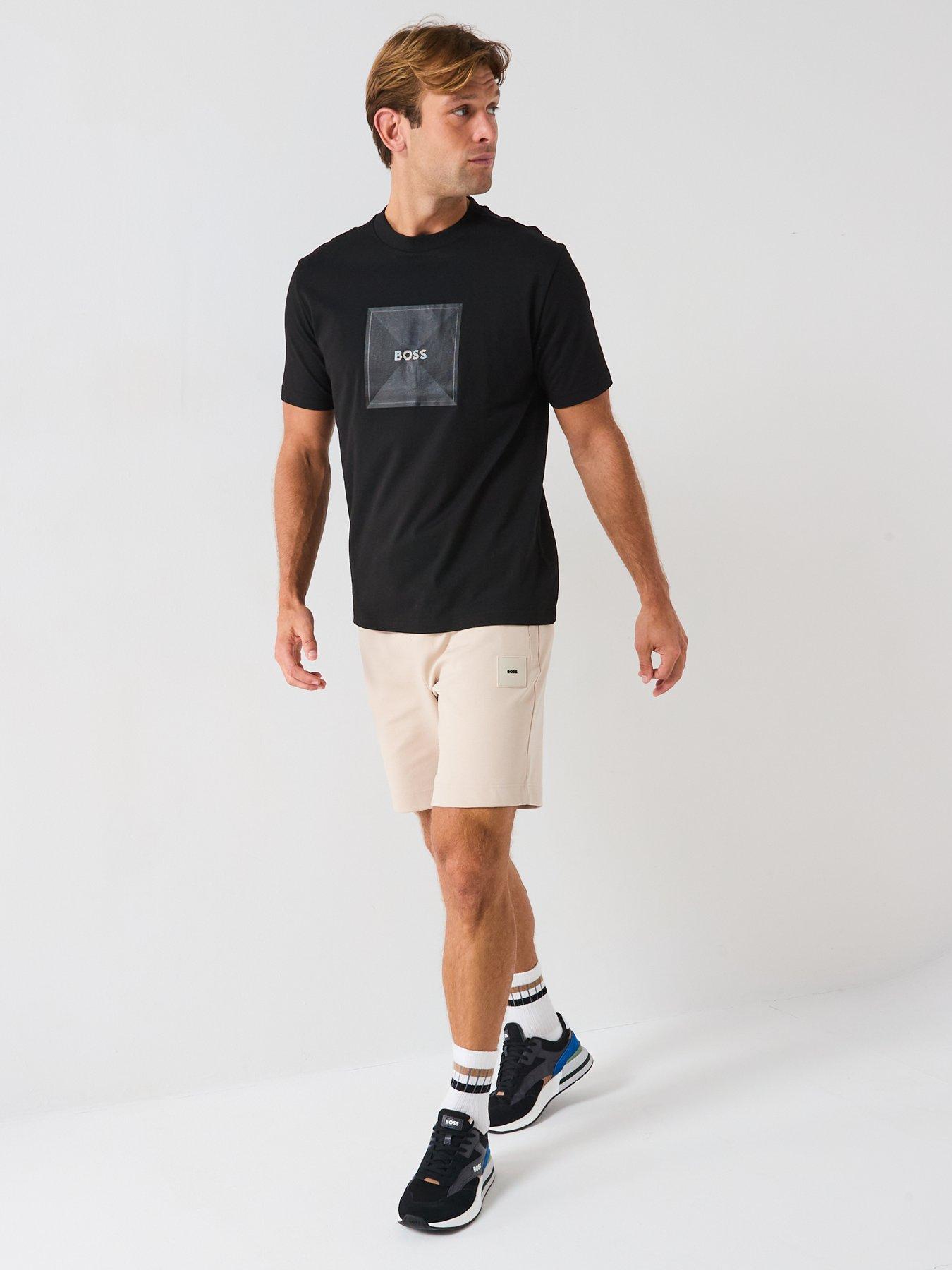 Image 5 of 5 of BOSS Tee Logo Ribbed Neck Regular Fit T-Shirt- Black