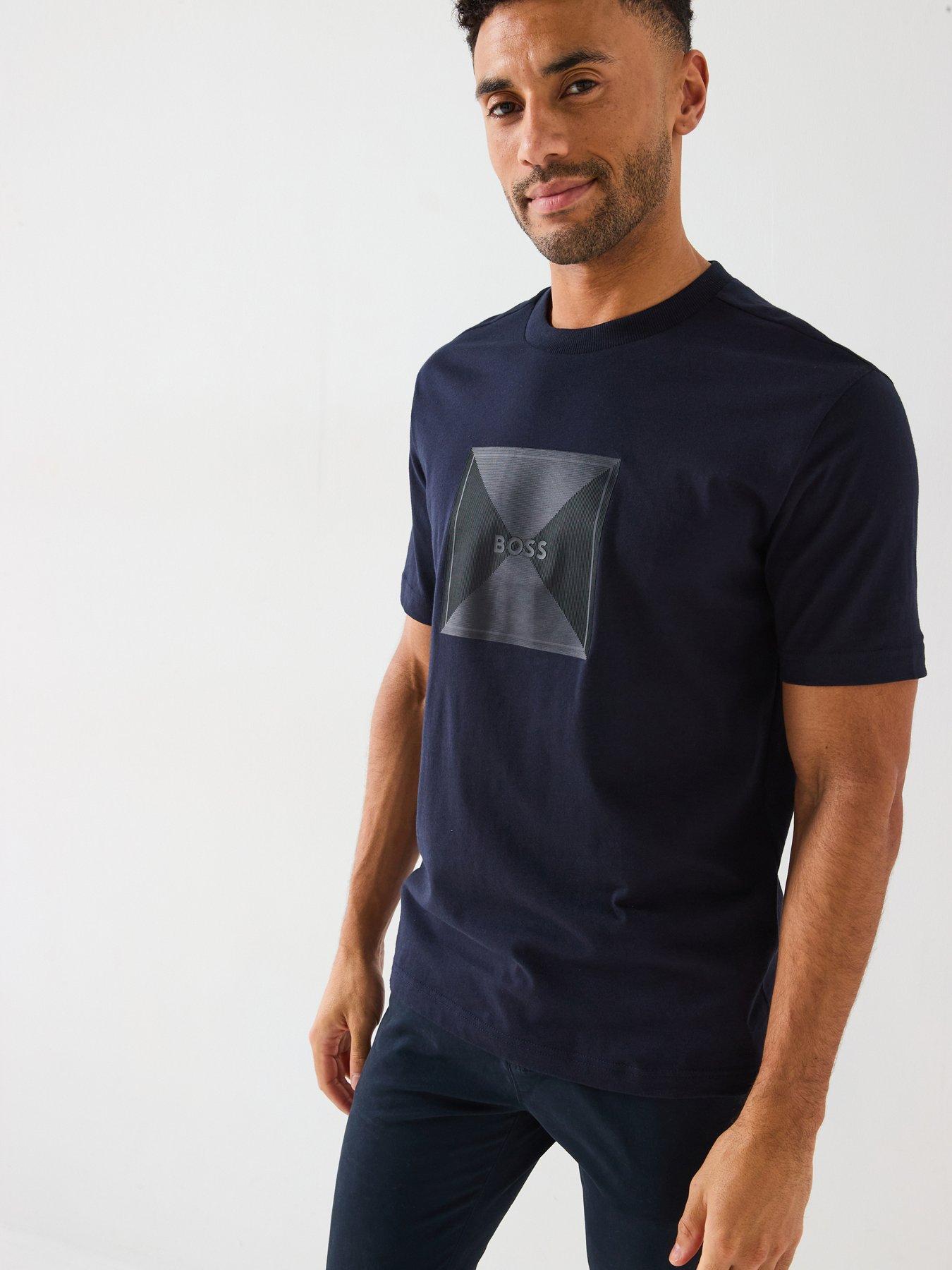 undefined Logo Ribbed Neck Regular Fit T-Shirt - Dark Blue