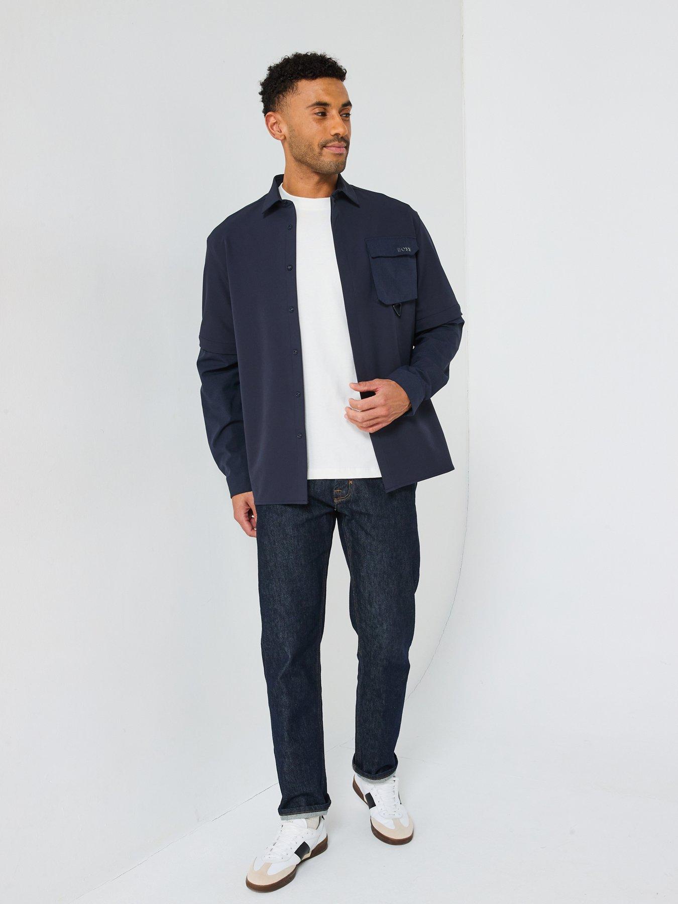 Image 3 of 6 of BOSS Zip Sleeves Regular Fit Overshirt - Dark Blue