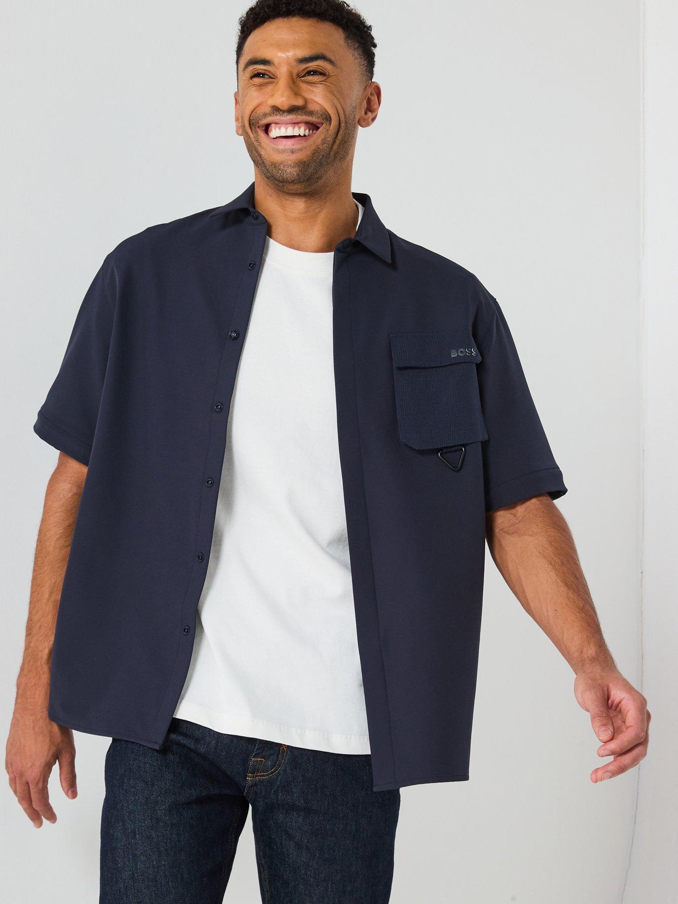 Image 4 of 6 of BOSS Zip Sleeves Regular Fit Overshirt - Dark Blue