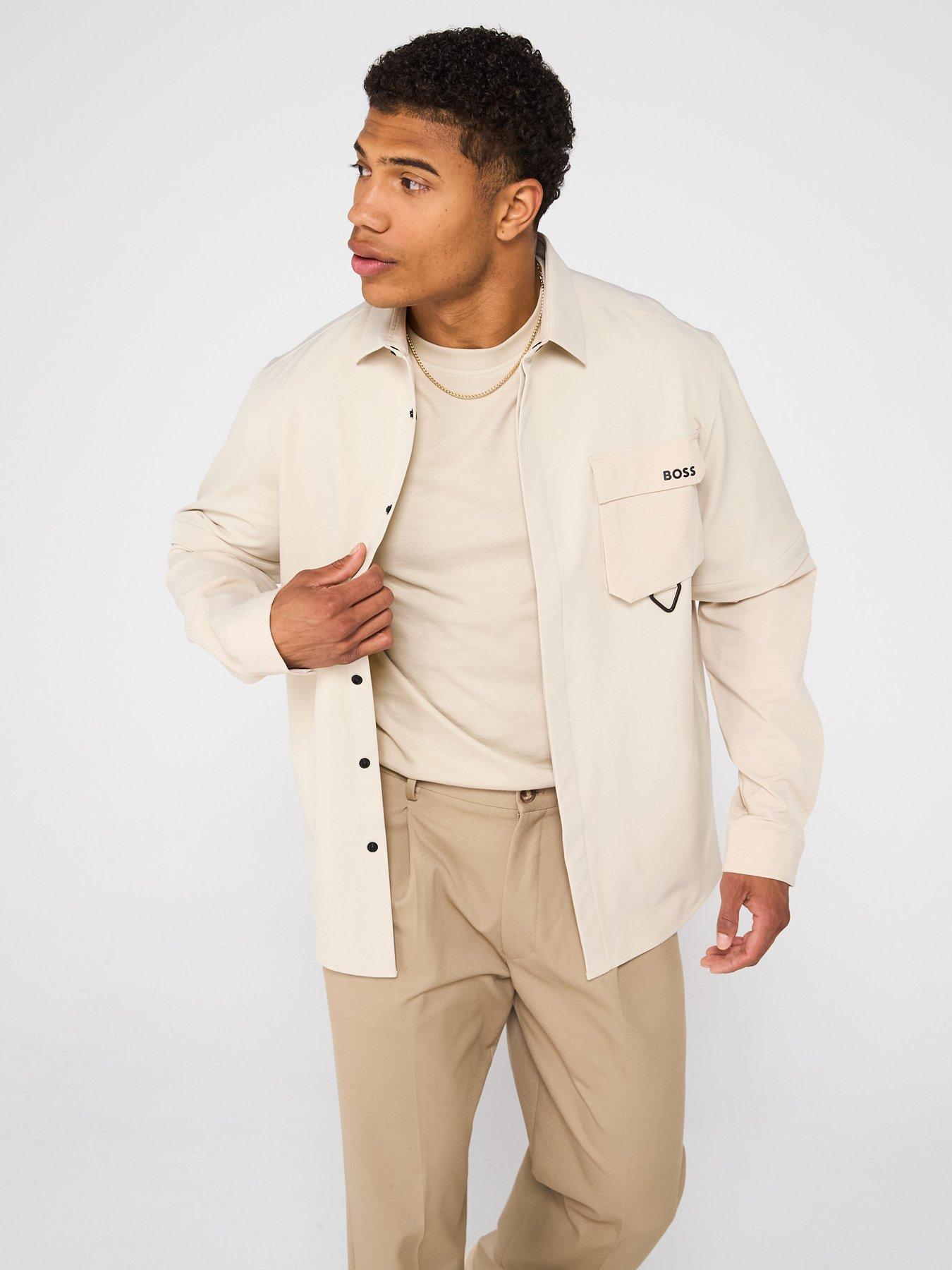 undefined Zip Sleeve Regular Fit Overshirt -Light Beige