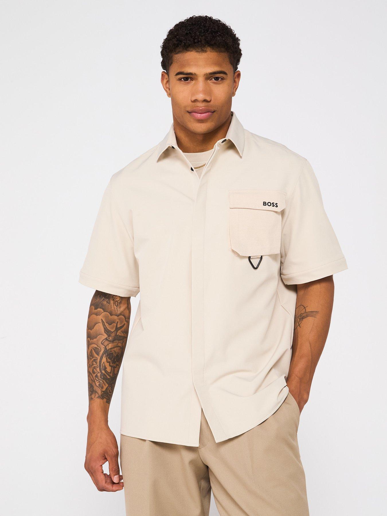 BOSS Zip Sleeve Regular Fit Overshirt -Light Beige Very