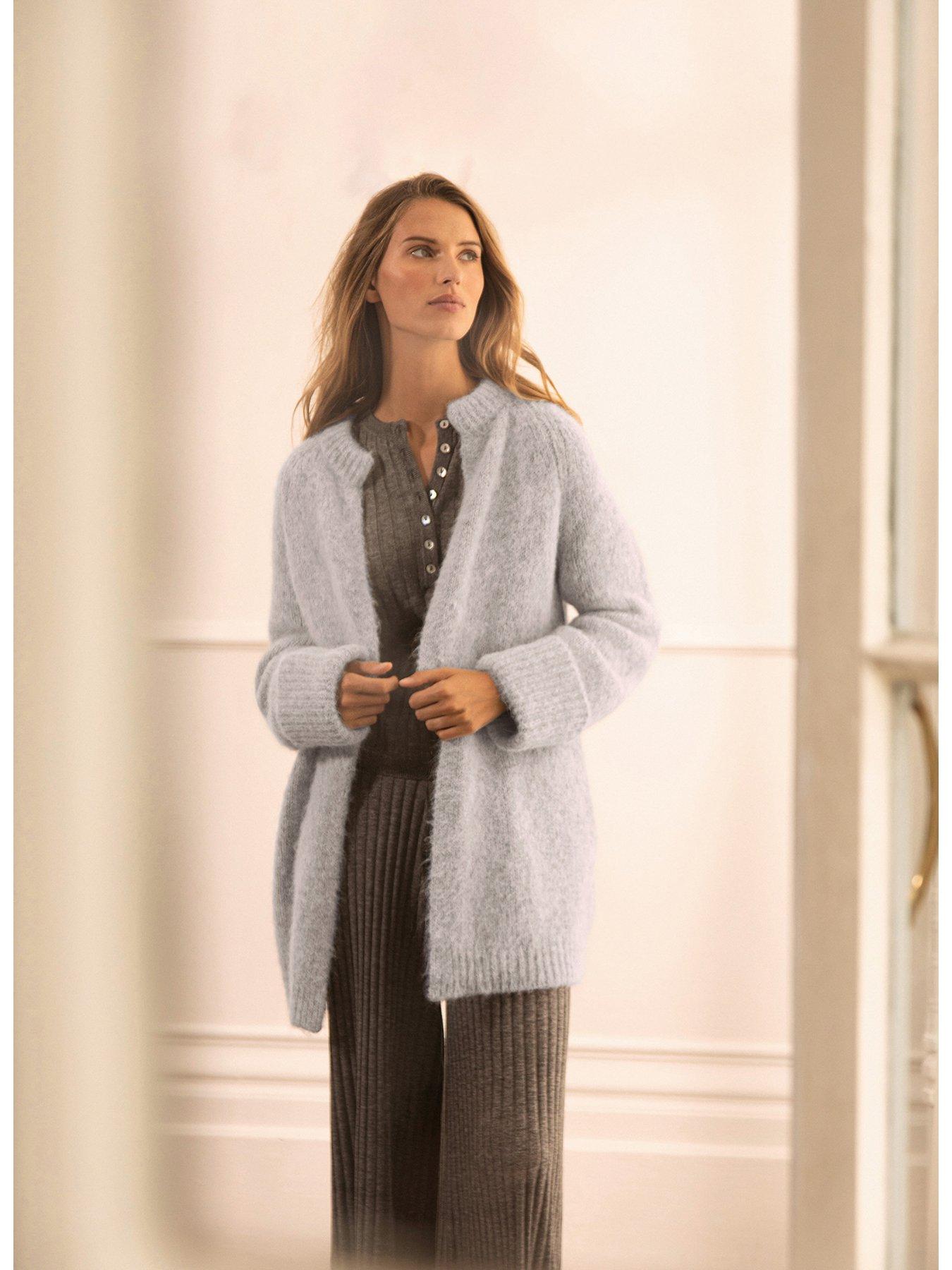 Grey Wool Blend Knit Long Cardigan