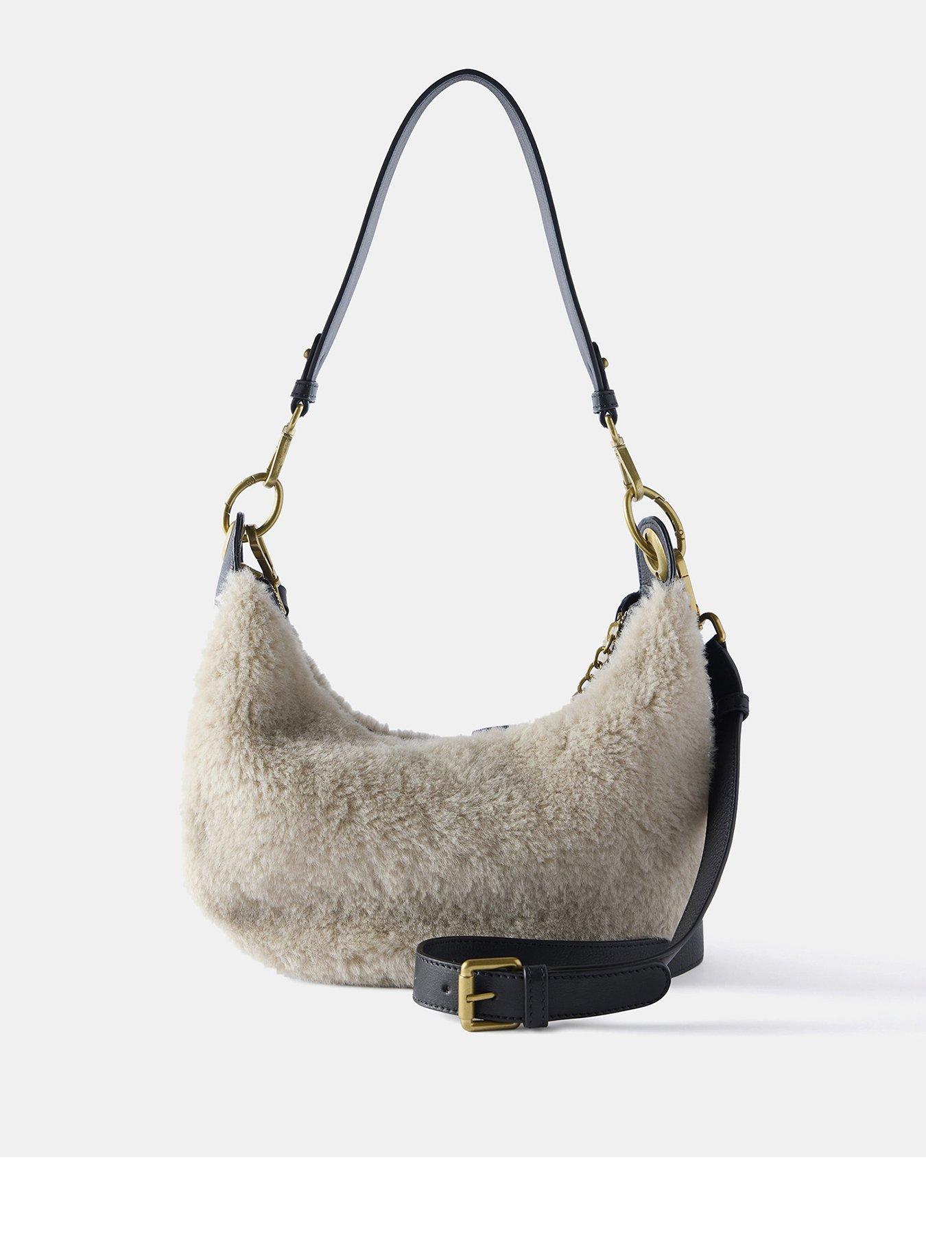 Mint Velvet Neutral Faux Fur Panel Leather Bag Very