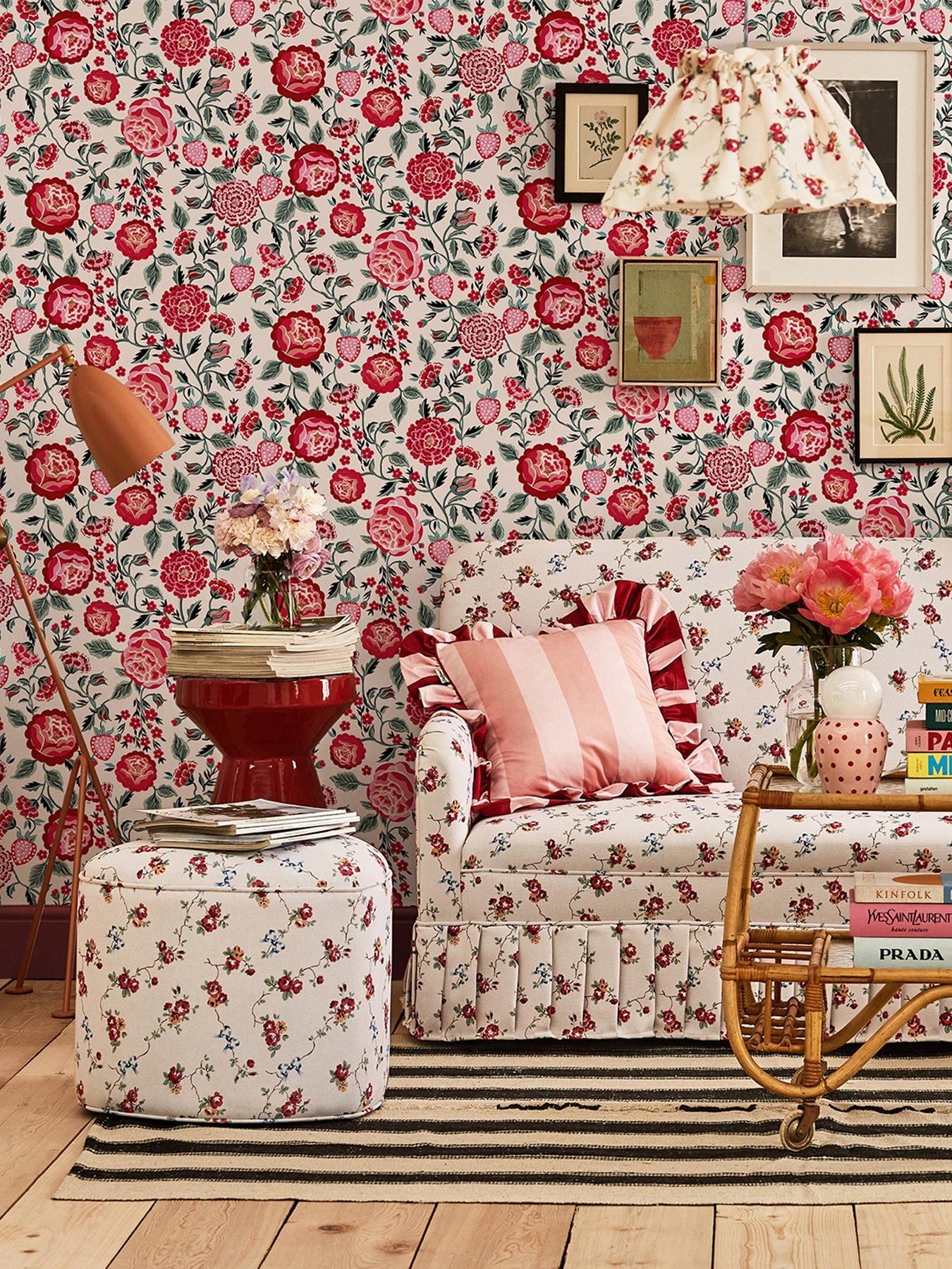 Product photograph of Cath Kidston Strawberry Garden Rose Wallpaper from very.co.uk