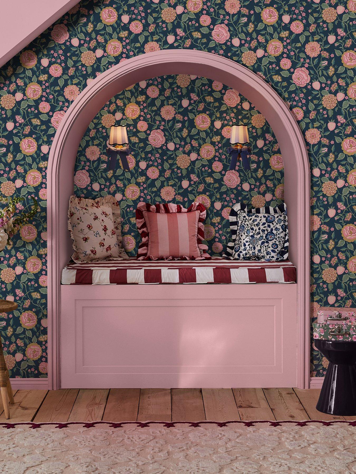 undefined Strawberry Garden Navy Wallpaper
