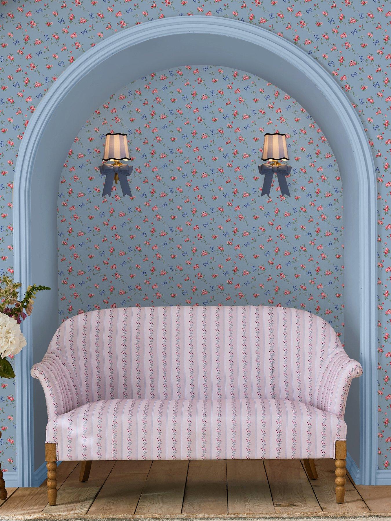 undefined Rose & Bows Blue Wallpaper