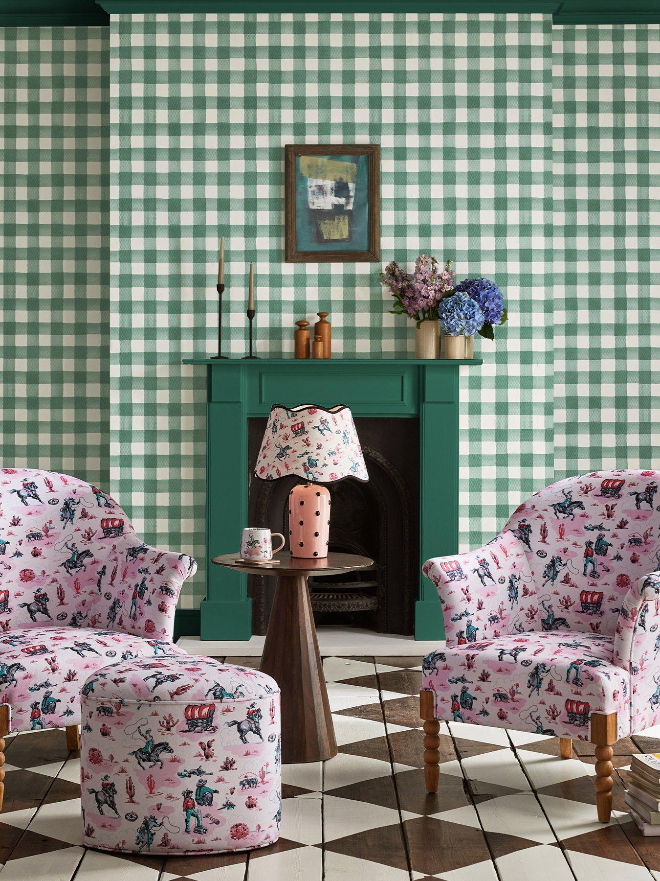 Product photograph of Cath Kidston Painted Gingham Green Wallpaper from very.co.uk