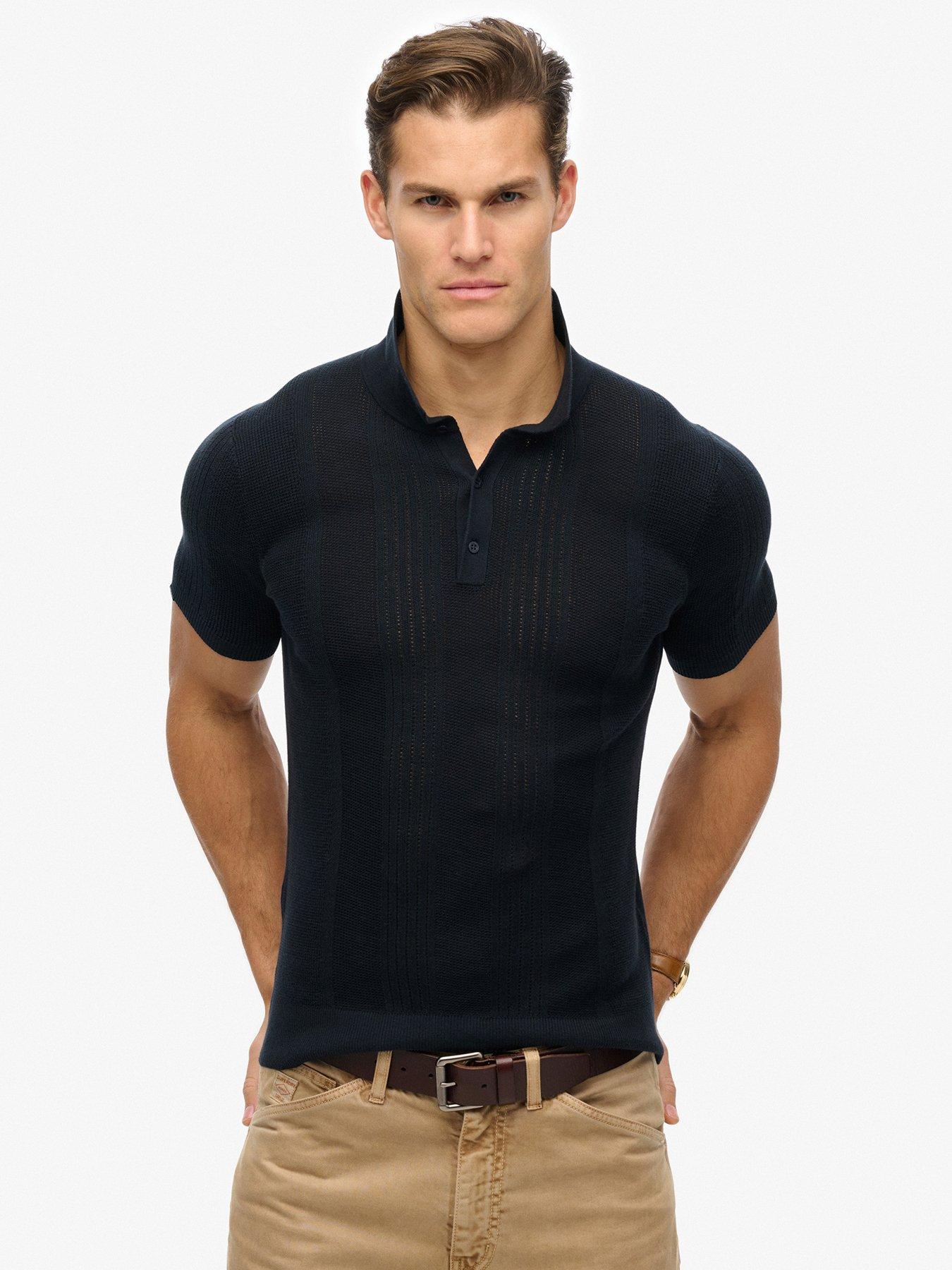 undefined Short Sleeve Knitted Polo Shirt-Navy