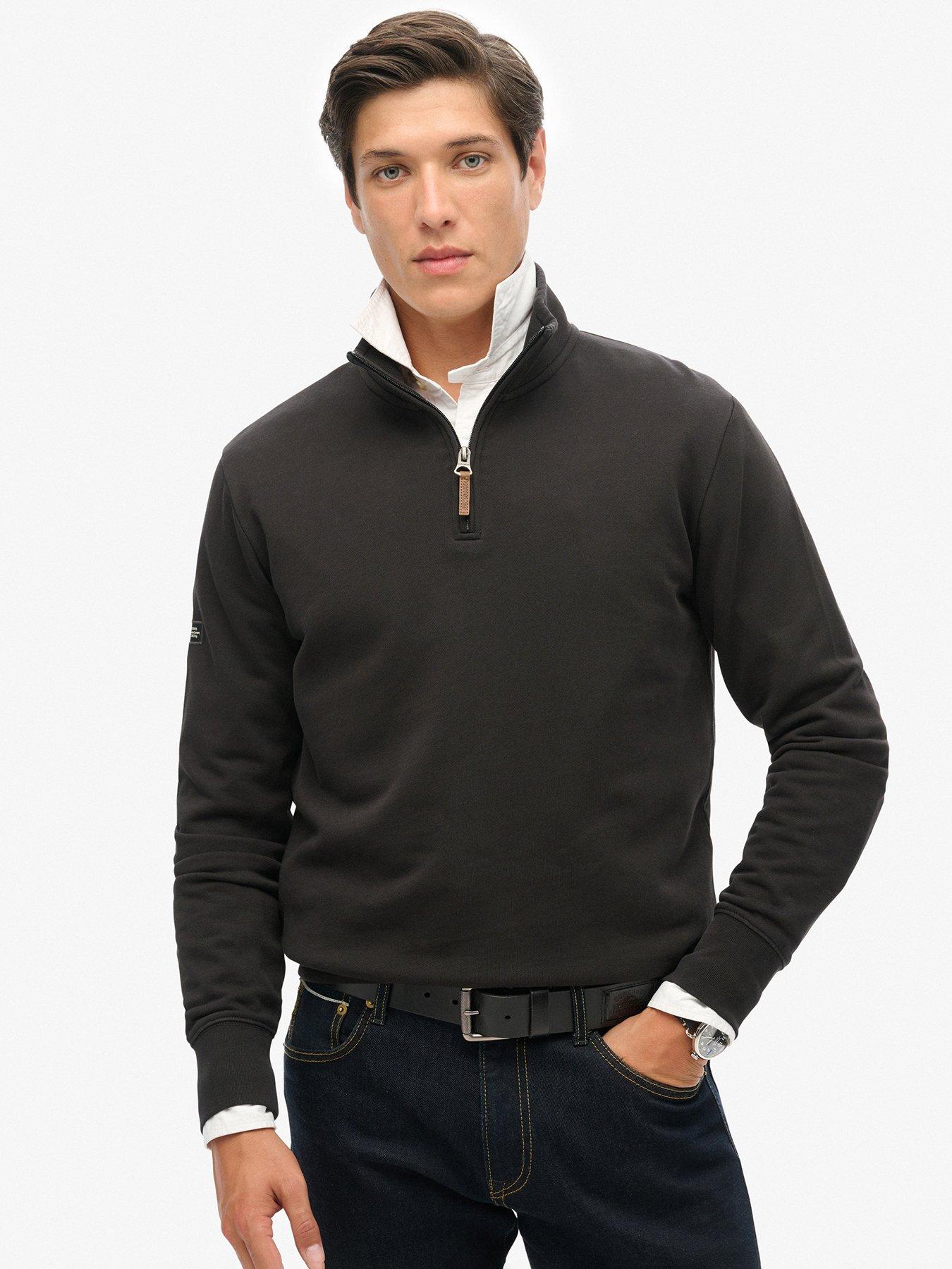 undefined Core Logo Henley Half Zip Sweat Top-Black
