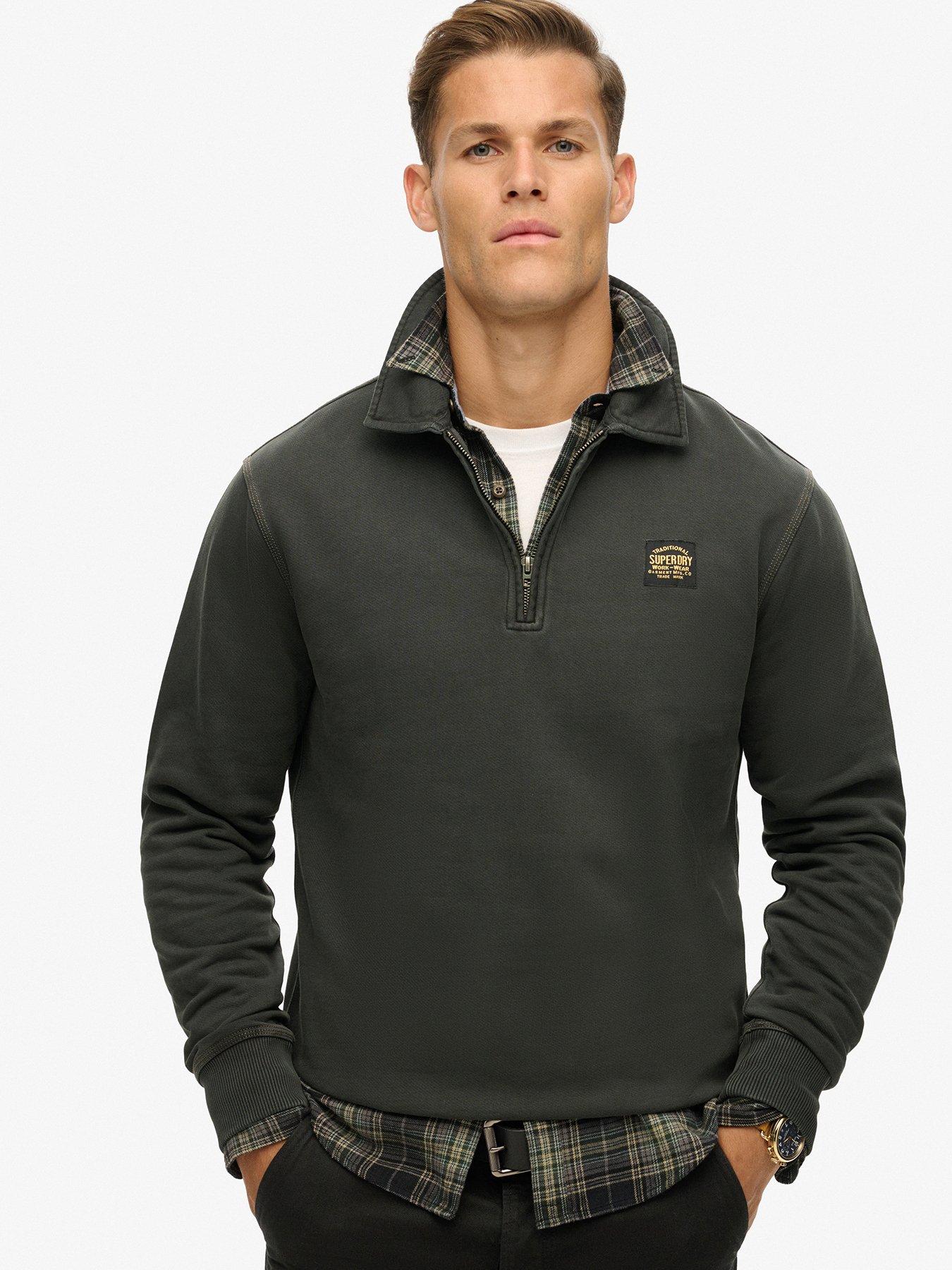 undefined Contrast Stitch Half Zip Sweat Top-Black