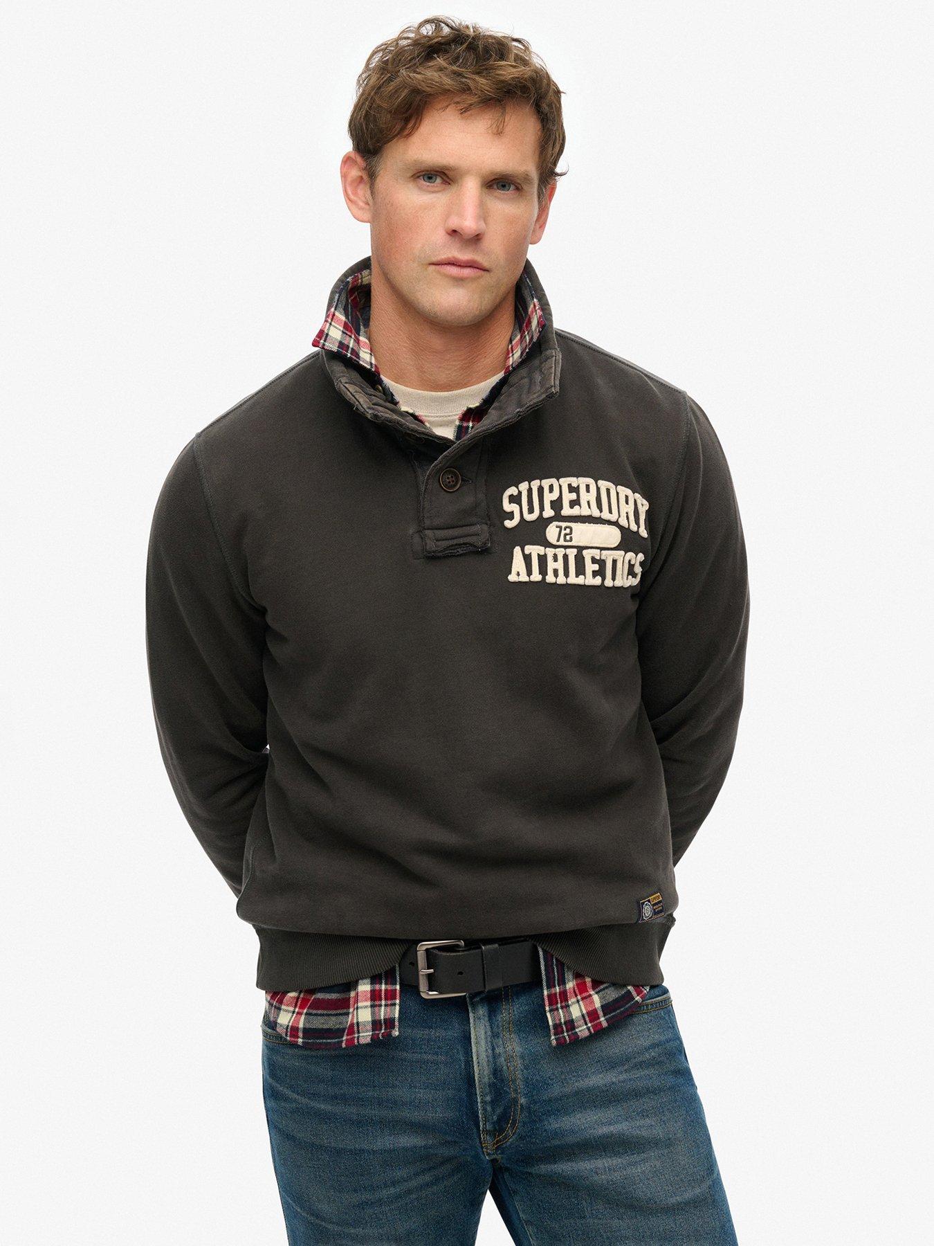 undefined Vintage Athletic Logo Henley Crew Sweat Top- Black