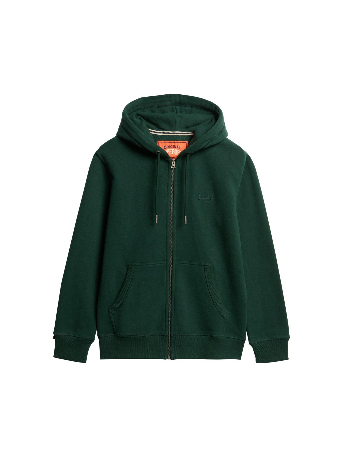 Superdry Green Zip Sweatshirt Essential Logo Zip Hoodie Forest