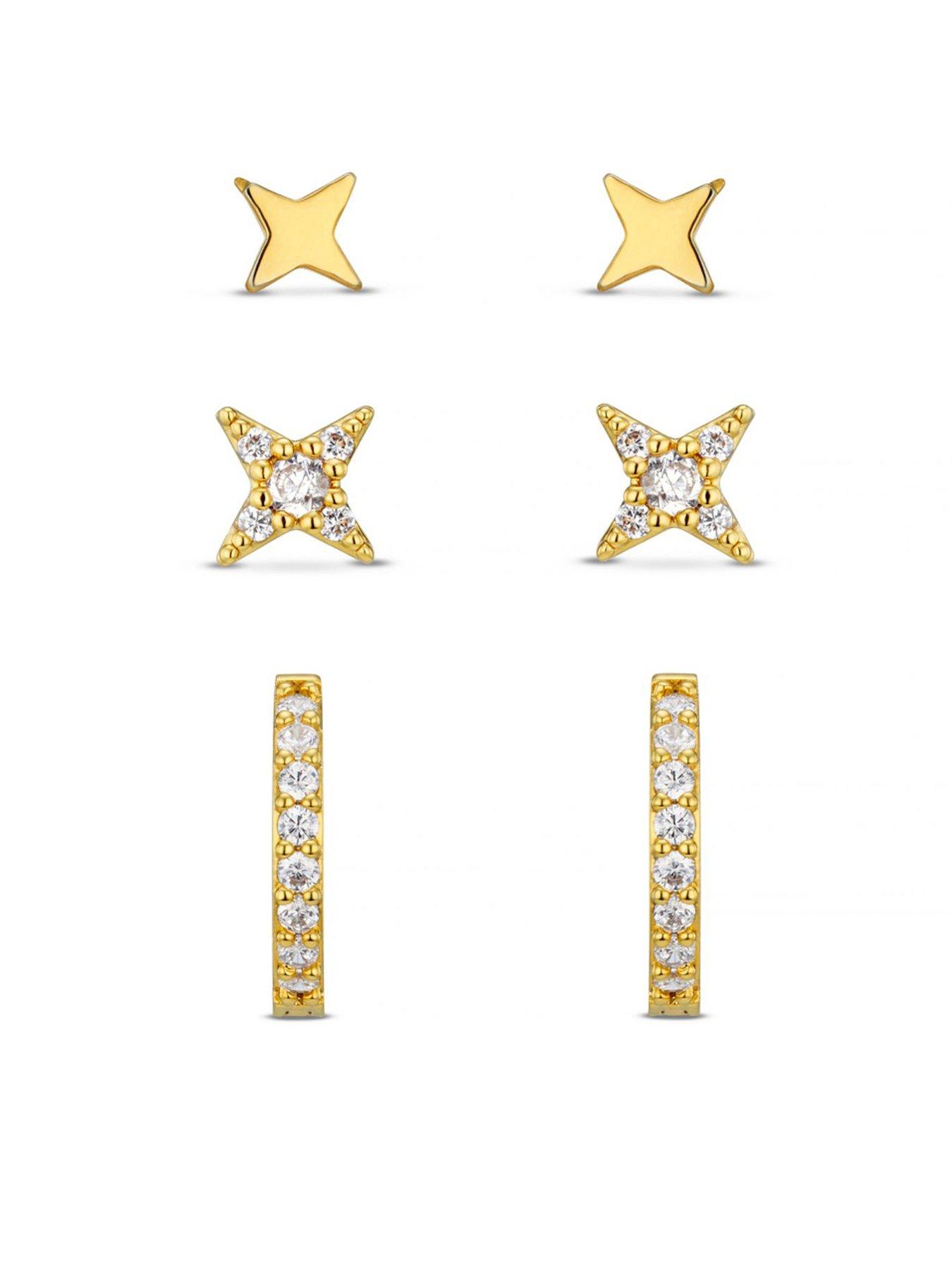 Product photograph of Orelia Crystal Star Micro Pave Hoop Earring Pack from very.co.uk