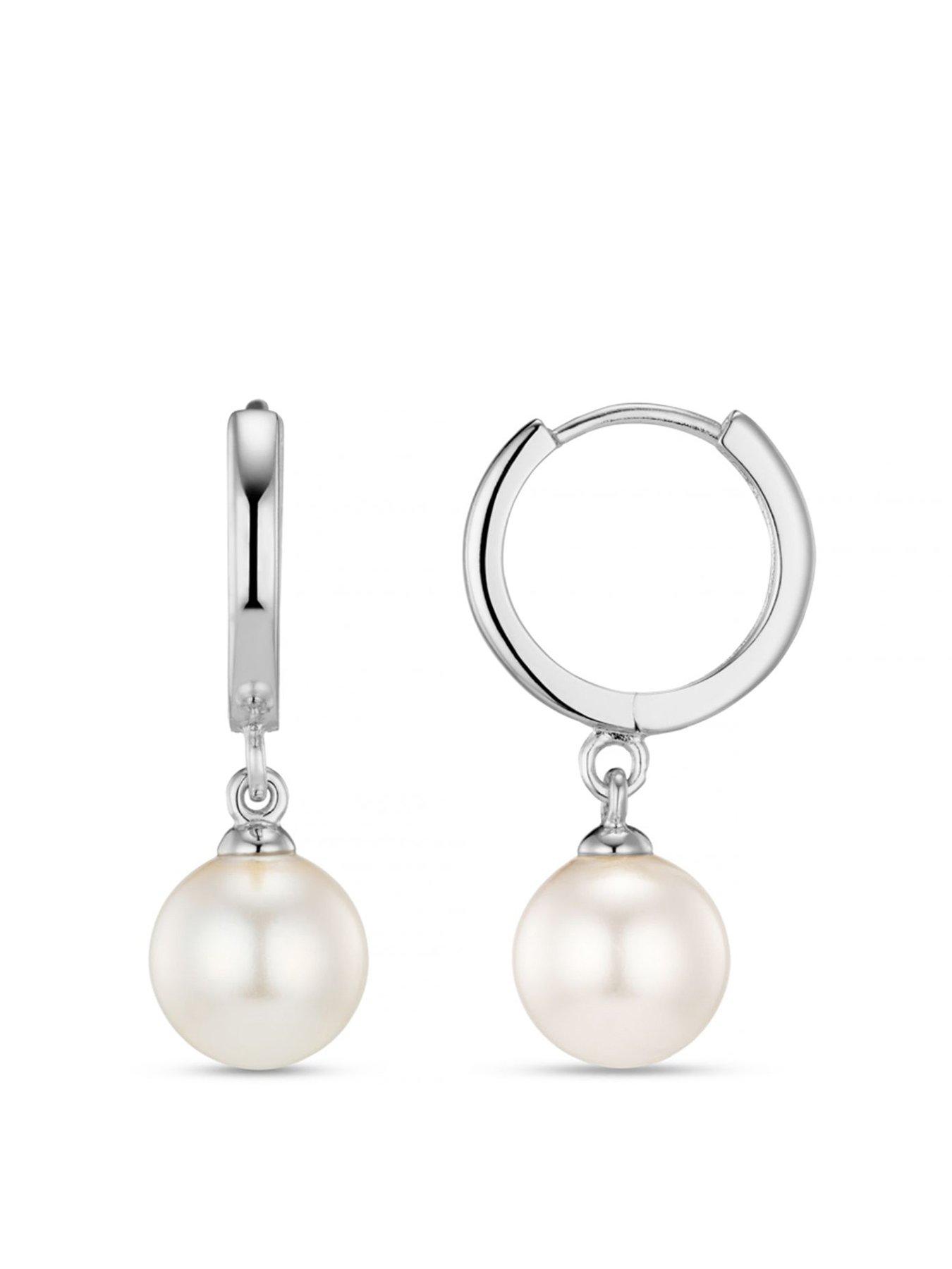 Product photograph of Orelia Pearl Drop Huggie Hoop Earrings from very.co.uk