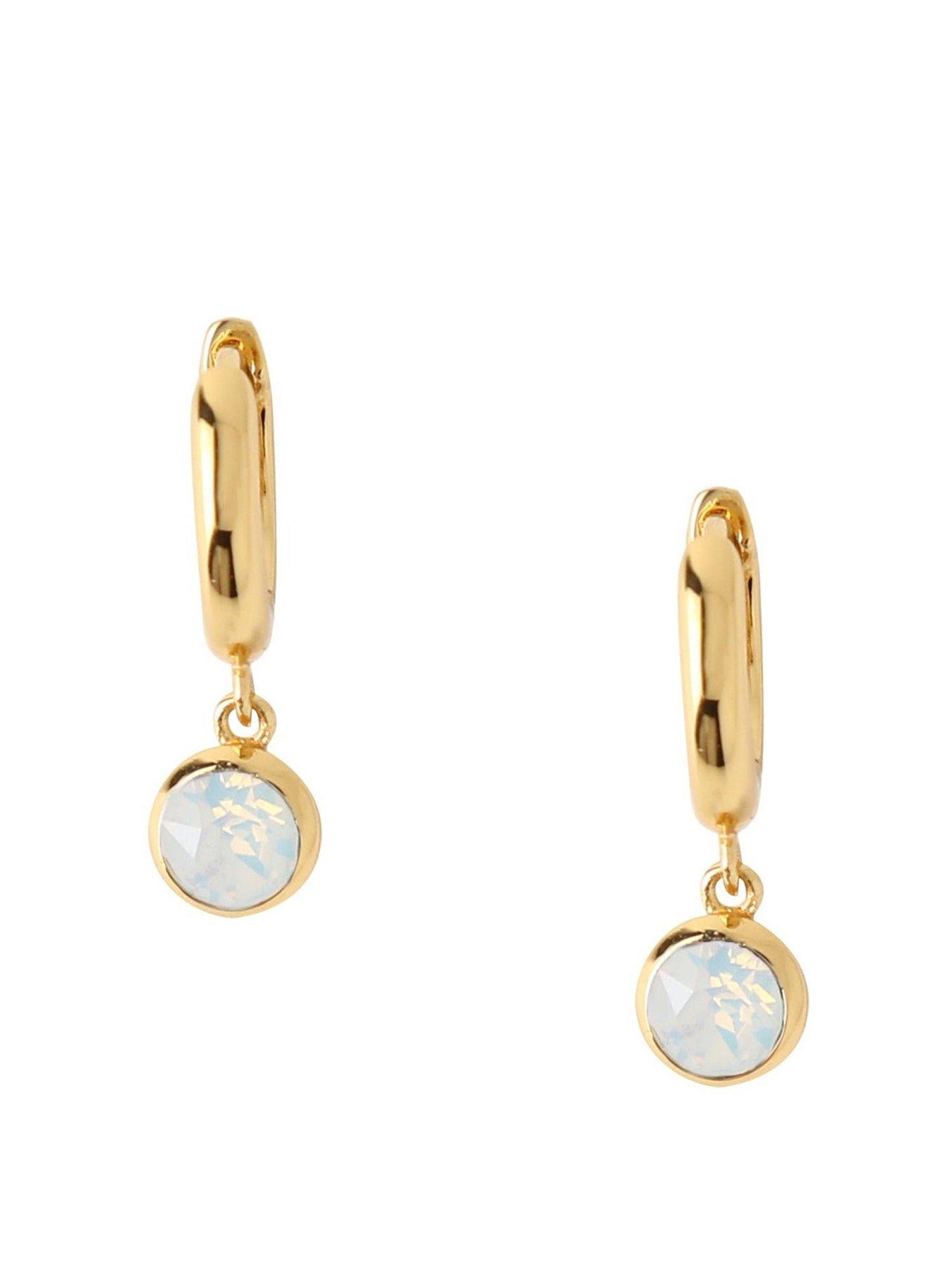 Product photograph of Orelia White Opal Drop Huggie Hoop Earrings Made With Swarovski Crystals from very.co.uk