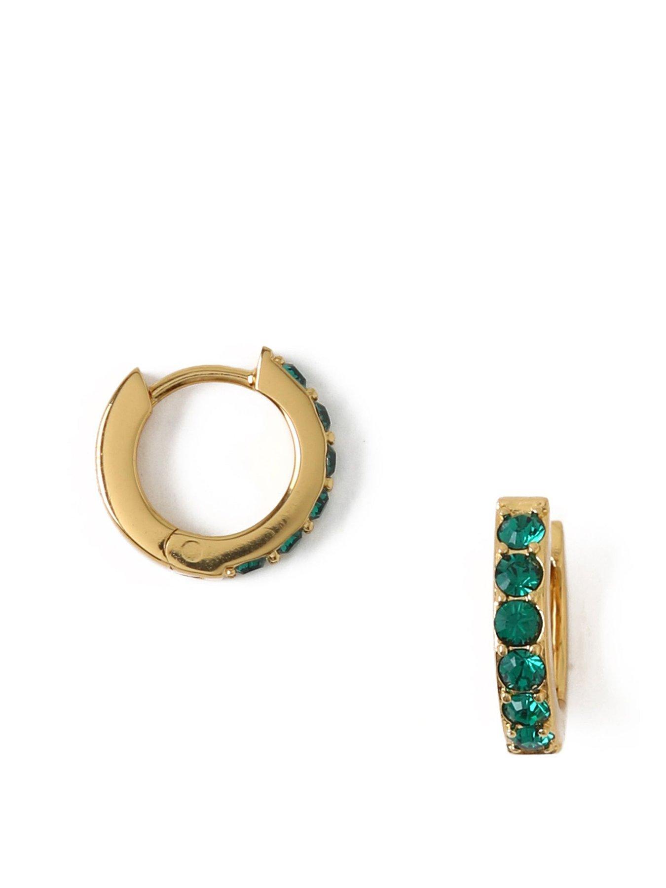 Product photograph of Orelia Emerald Huggie Hoop Earrings Made With Swarovski Crystals from very.co.uk