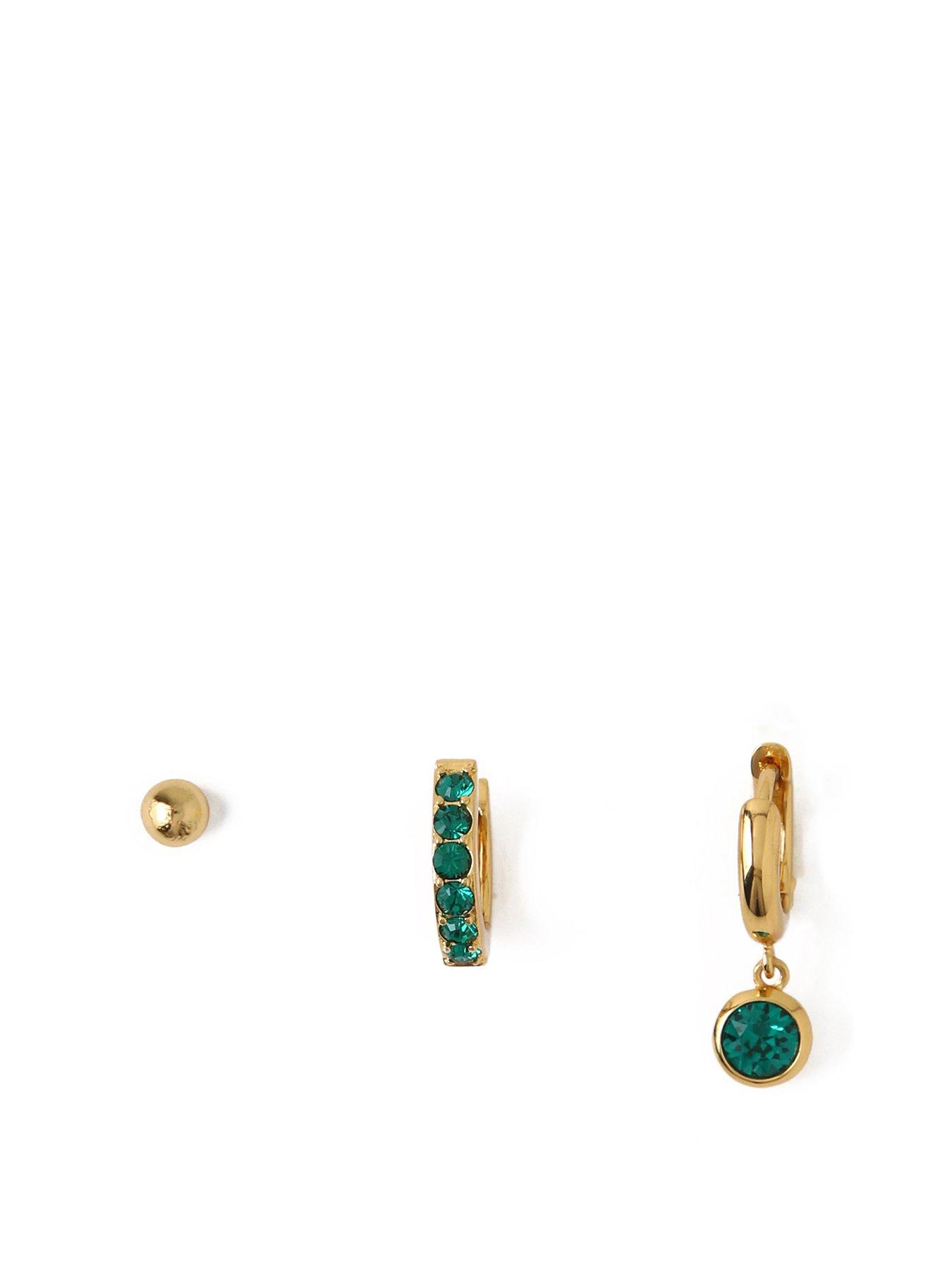 Product photograph of Orelia Emerald Ear Party Made With Swarovski Crystals - Gold from very.co.uk