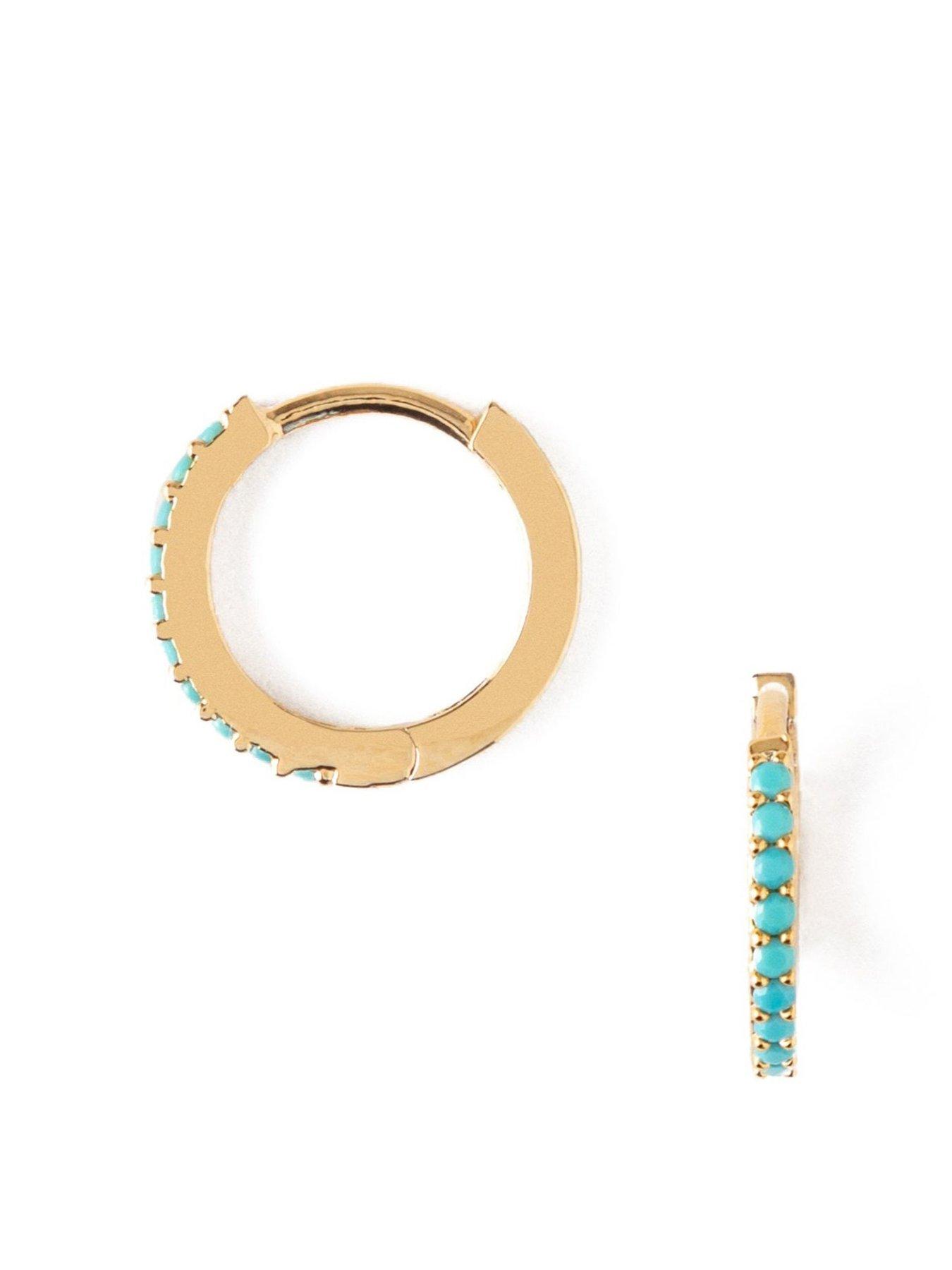 Product photograph of Orelia Mini Turquoise Pave Huggie Hoop Earrings from very.co.uk