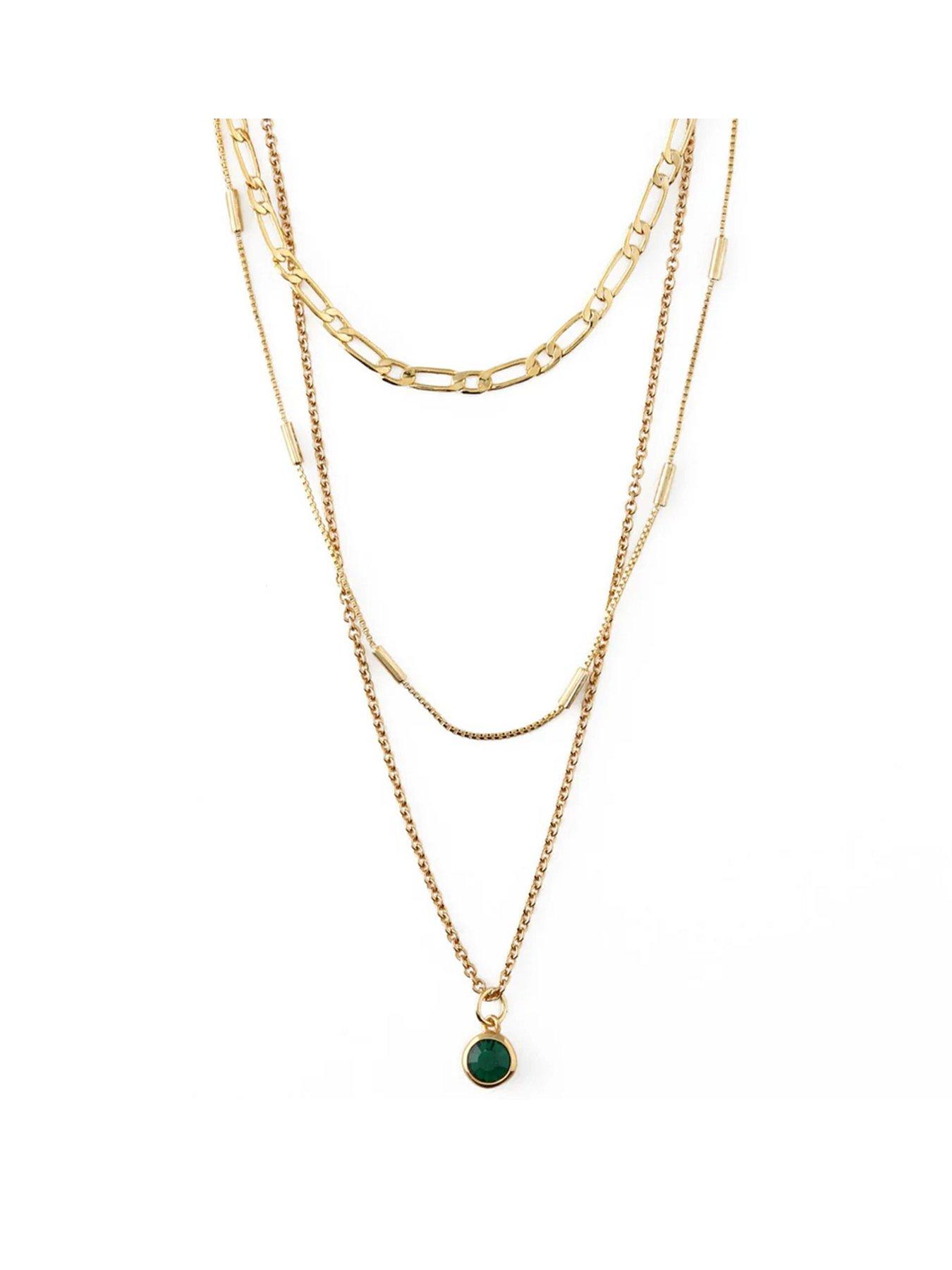 Product photograph of Orelia Emerald 3-row Necklace Made With Swarovski Crystals from very.co.uk