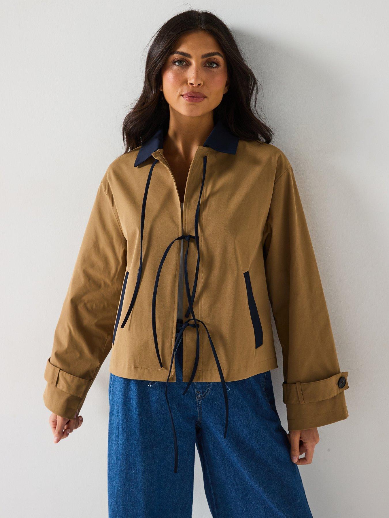 undefined Tie Detail Jacket - Beige