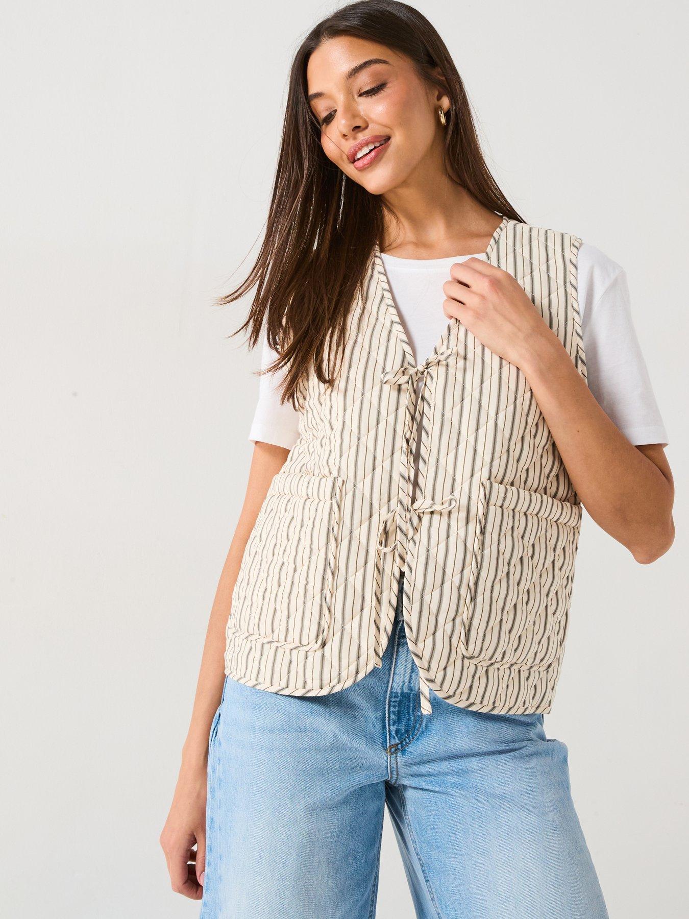 undefined Quilted Stripe Tie Detail Waistcoat - Multi