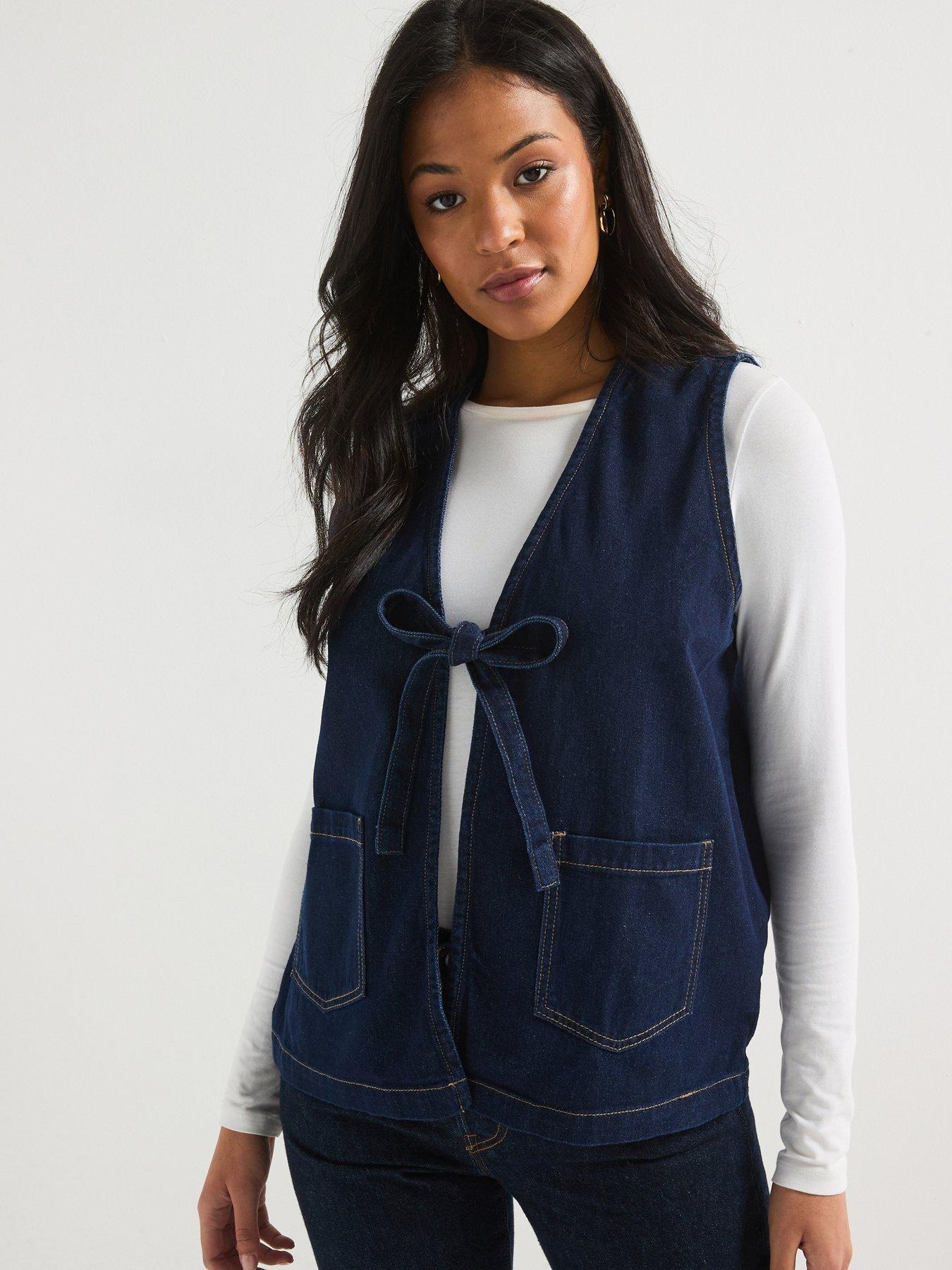 Only Tie Detail Denim Vest Dark Blue Very