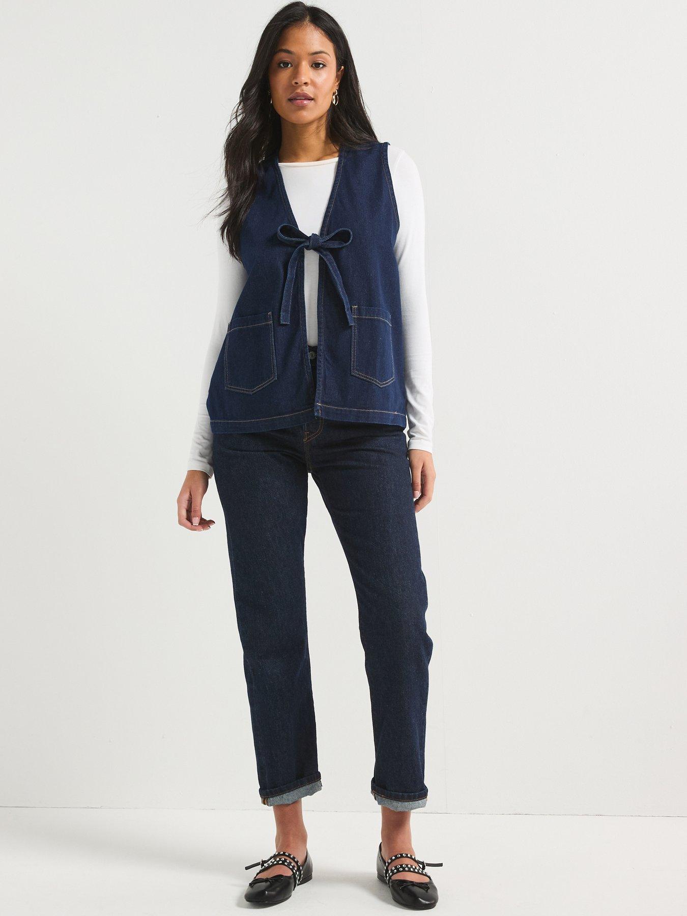 Only Tie Detail Denim Vest Dark Blue Very