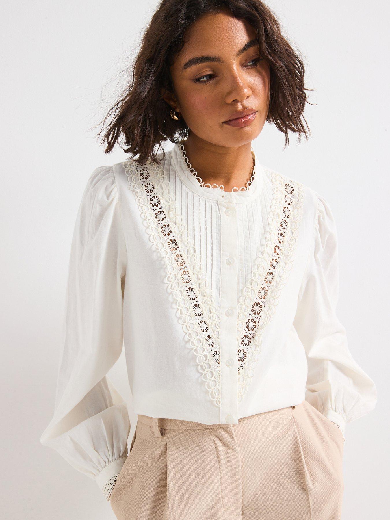 Image of JDY Lace Detail Shirt - White