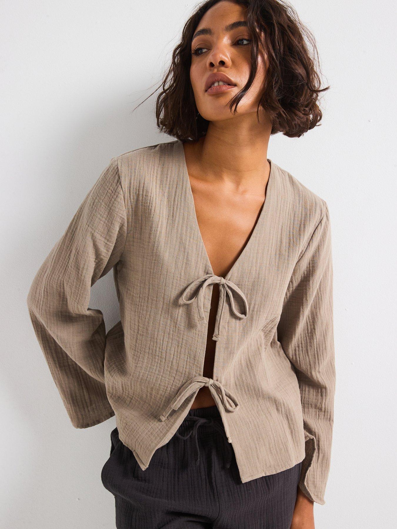 undefined Tie Detail Blouse - Brown