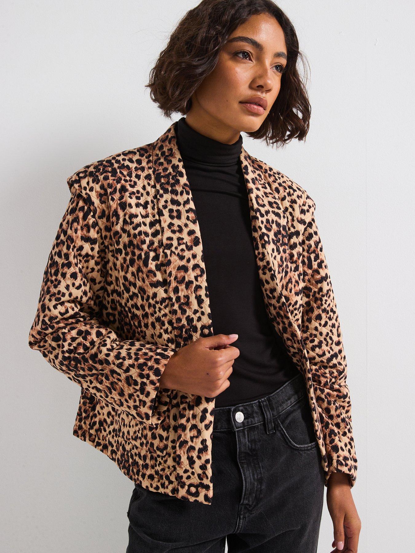 Image 1 of 6 of PIECES Long Sleeve Short Padded Jacket - Leopard Print