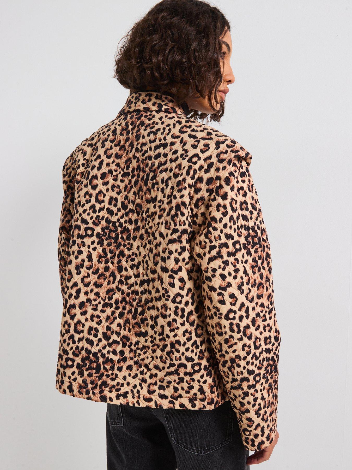 Image 2 of 6 of PIECES Long Sleeve Short Padded Jacket - Leopard Print