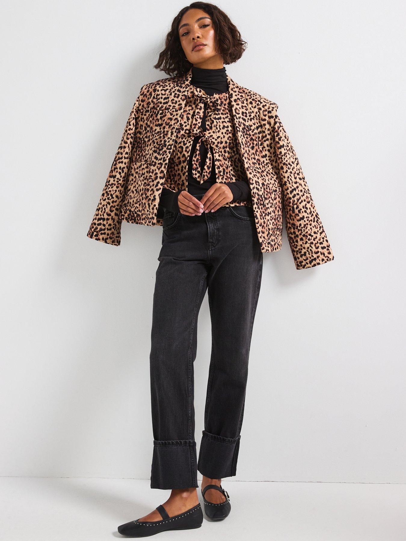 Image 3 of 6 of PIECES Long Sleeve Short Padded Jacket - Leopard Print