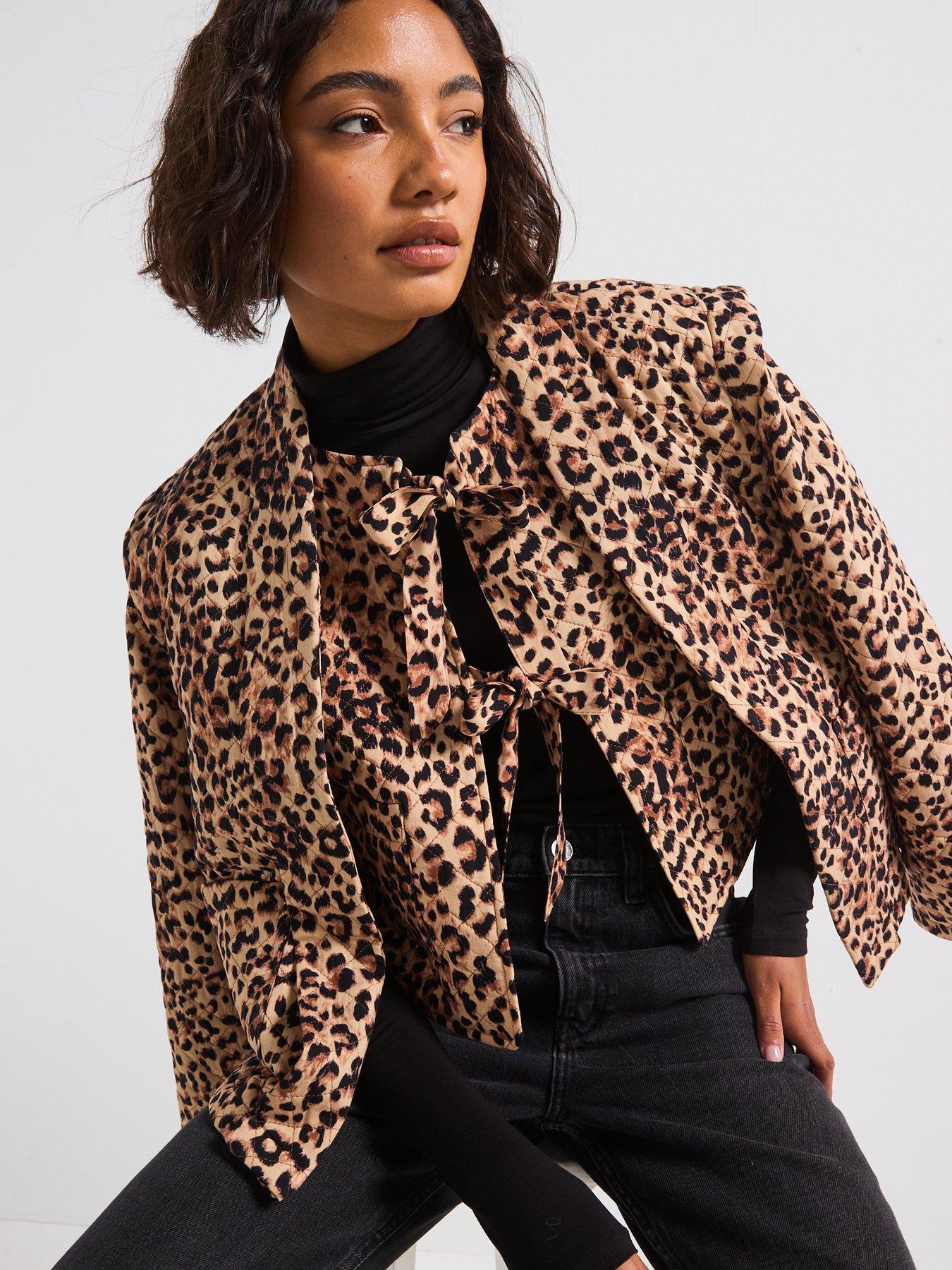 Image 4 of 6 of PIECES Long Sleeve Short Padded Jacket - Leopard Print