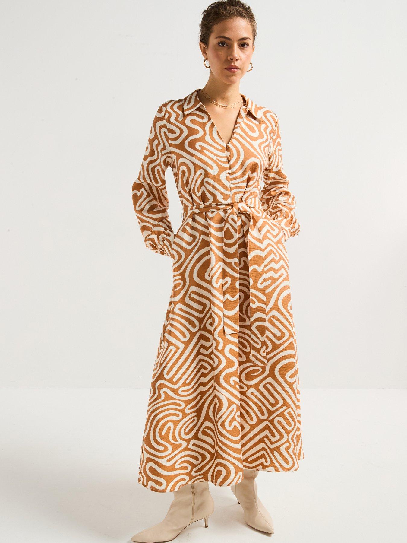 undefined Long Sleeve Woven Shirt Dress - Multi