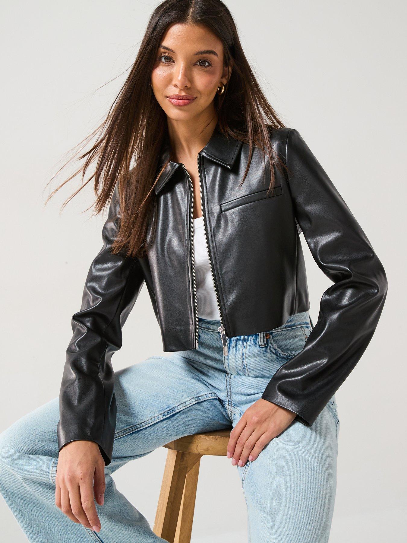 ONLY faux leather pocket jacket in black | ASOS