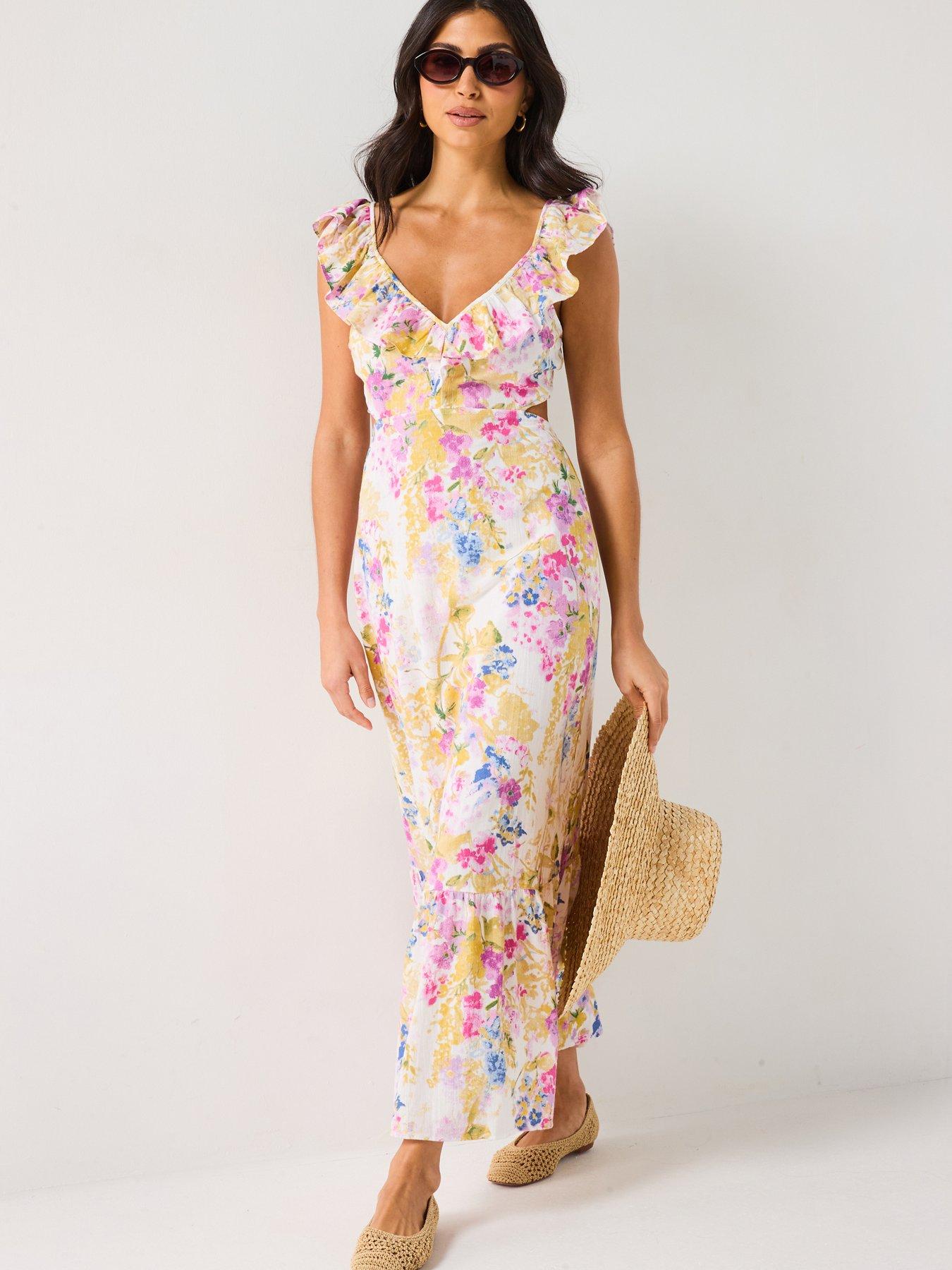 undefined Woven Ankle Drop Hem Dress - Print - Multi
