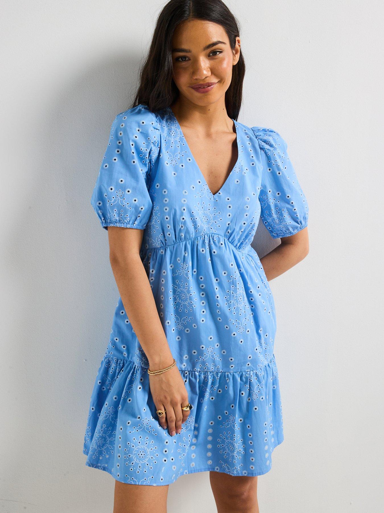 JDY Embroidered Mini Dress - Blue