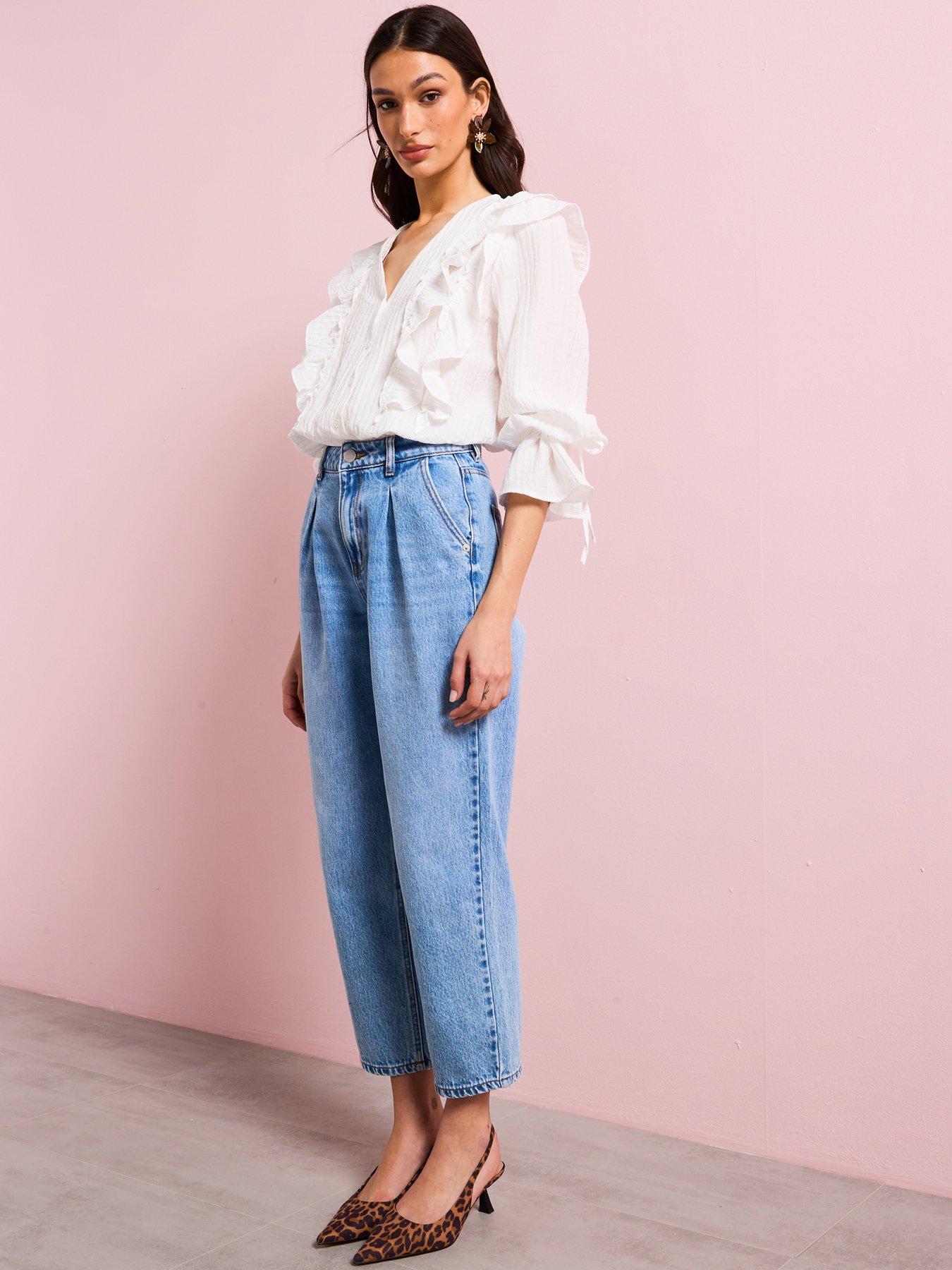 undefined High Rise Barrel Denim Jeans - Blue