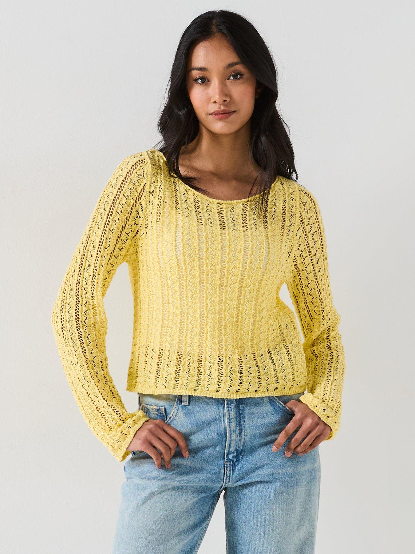 undefined Boatneck Knitted Long Sleeve Top - Yellow