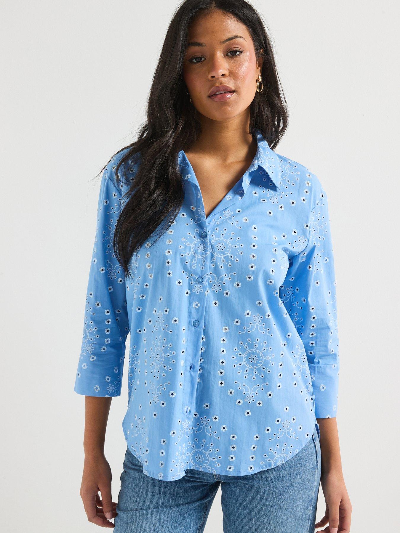undefined Embroidered Relaxed Fit Shirt - Blue