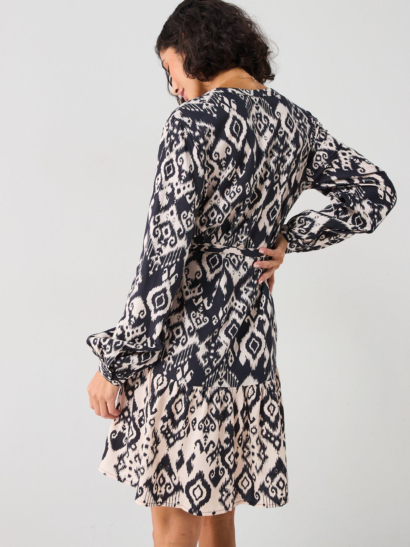 JDY Printed Long Sleeve Mini Dress - Black | Very